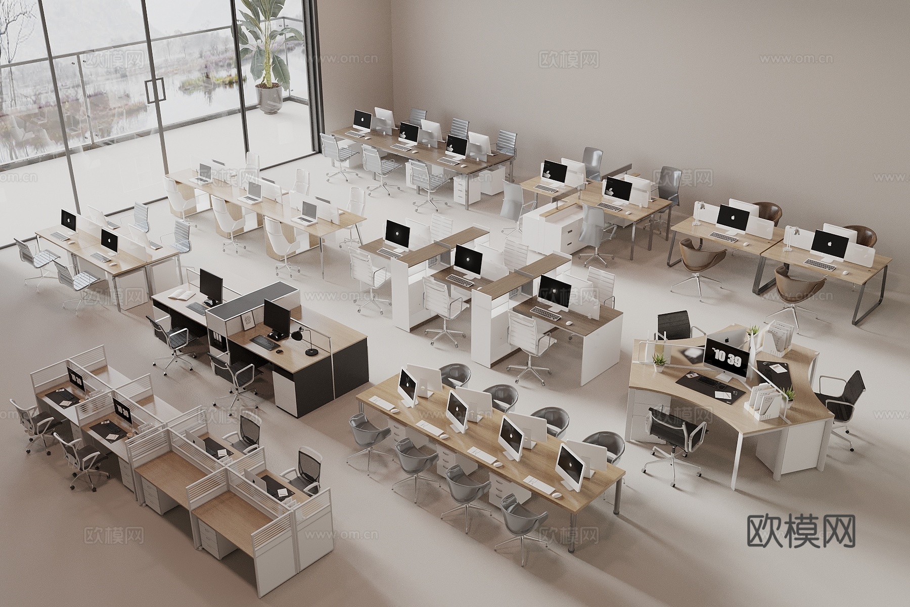 现代简约办公桌椅 办公桌椅组合 员工办公桌 工位型办公桌3d模型