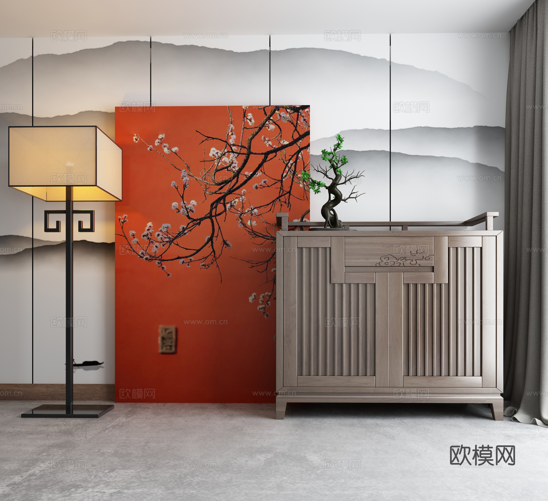 新中式玄关柜端景柜3d模型