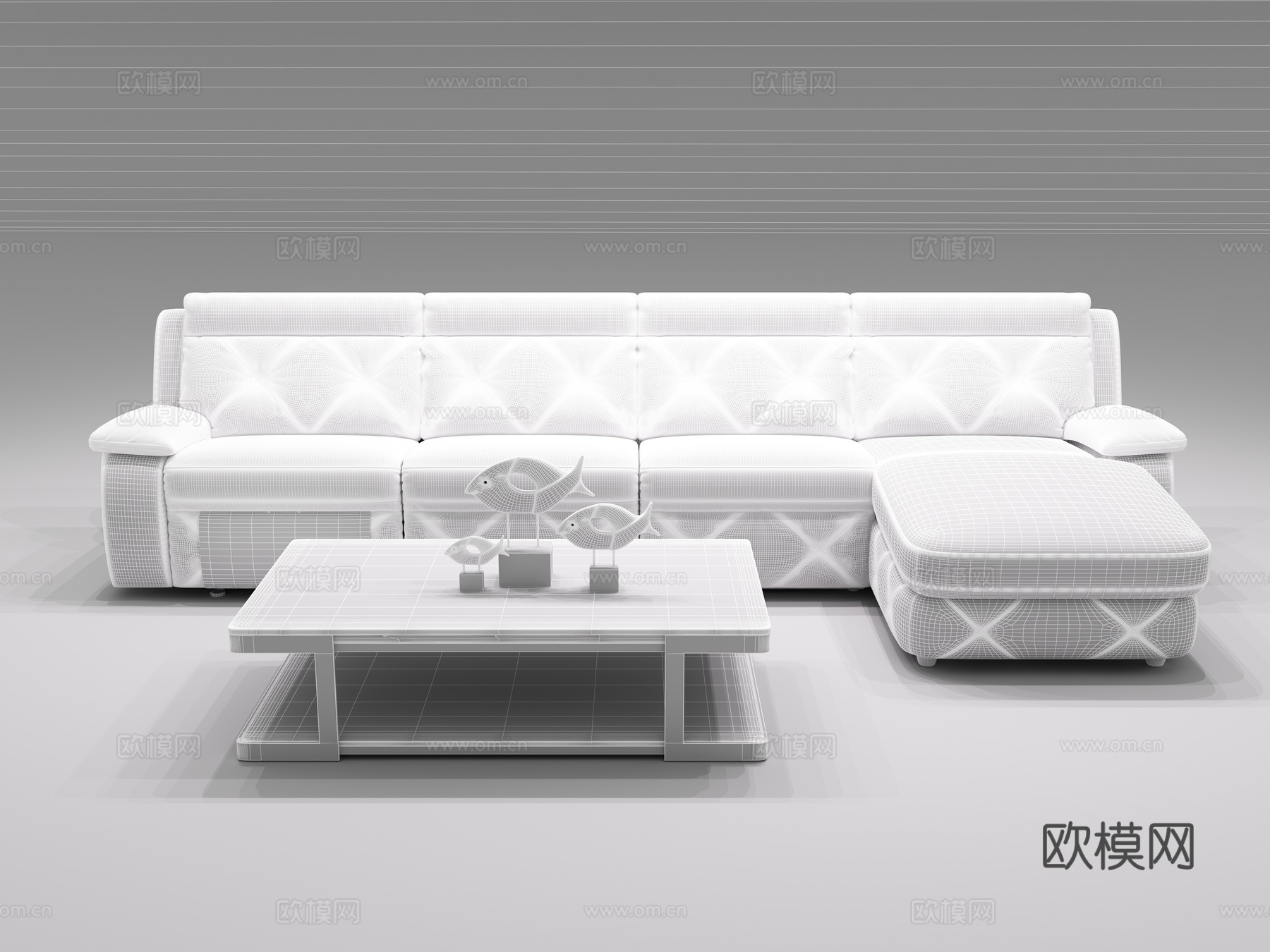 现代真皮功能沙发茶几组合3d模型