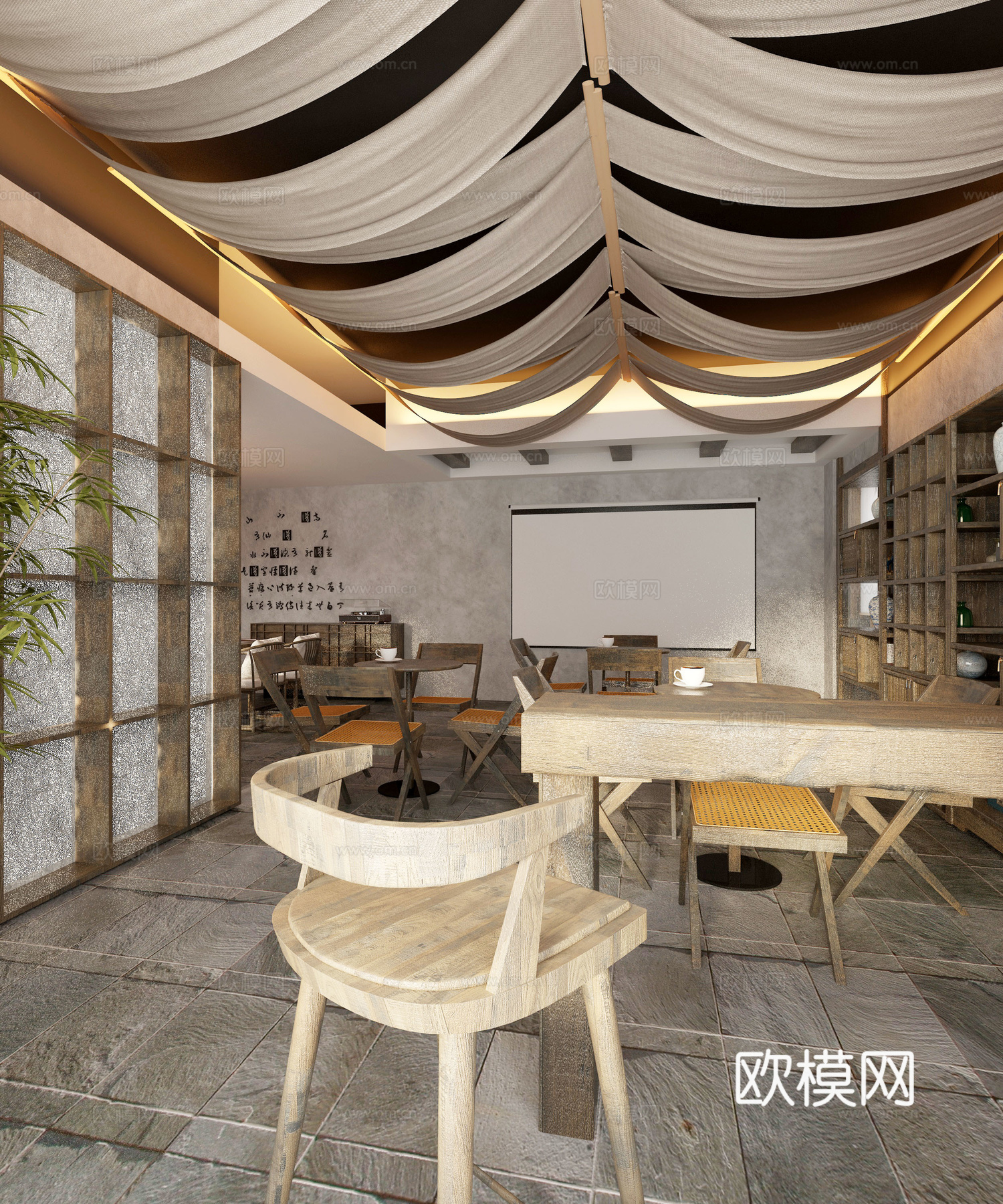 茶餐厅，会所，侘寂风3d模型