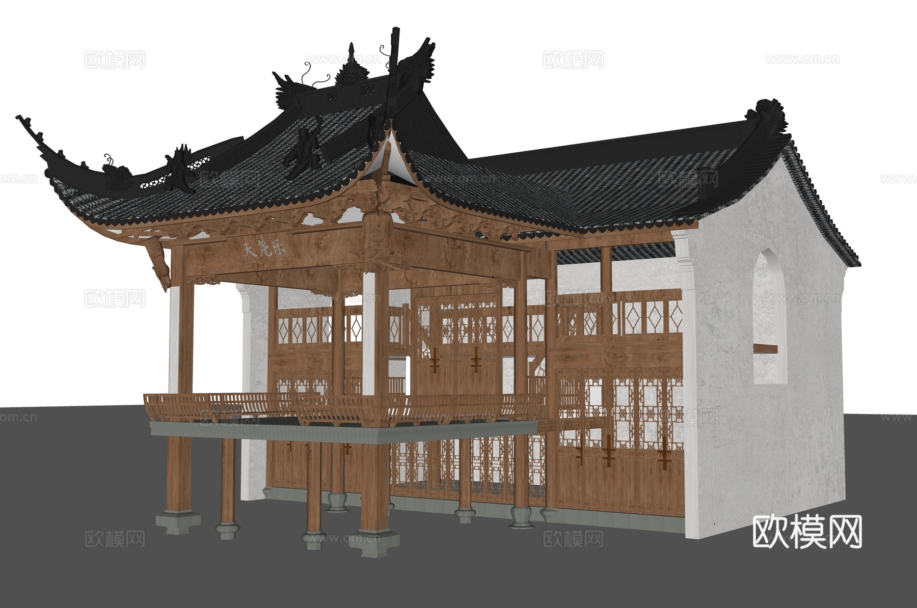 中式戏台 古建戏台 演出台 古建筑su模型