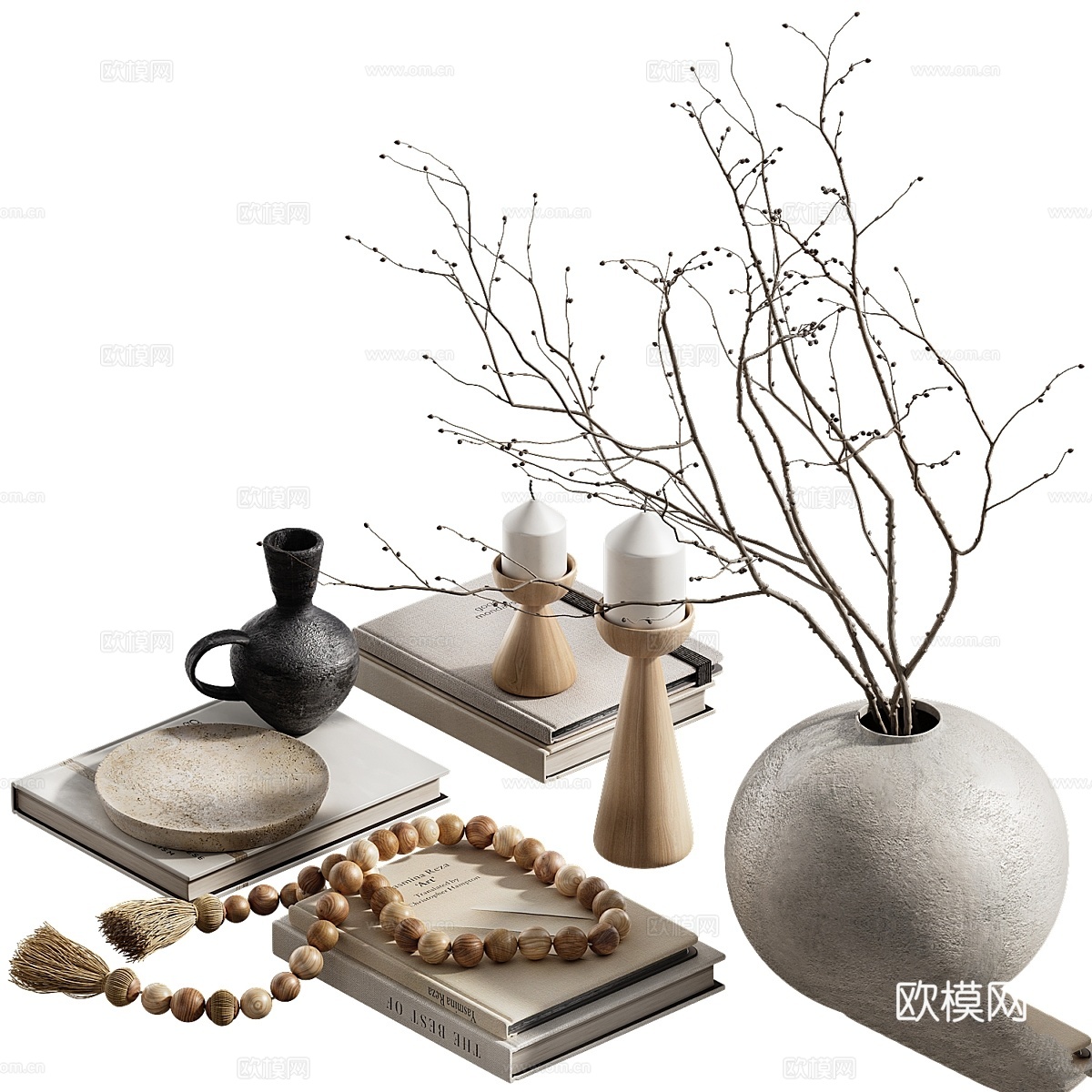装饰套装带树枝和珠子3d模型