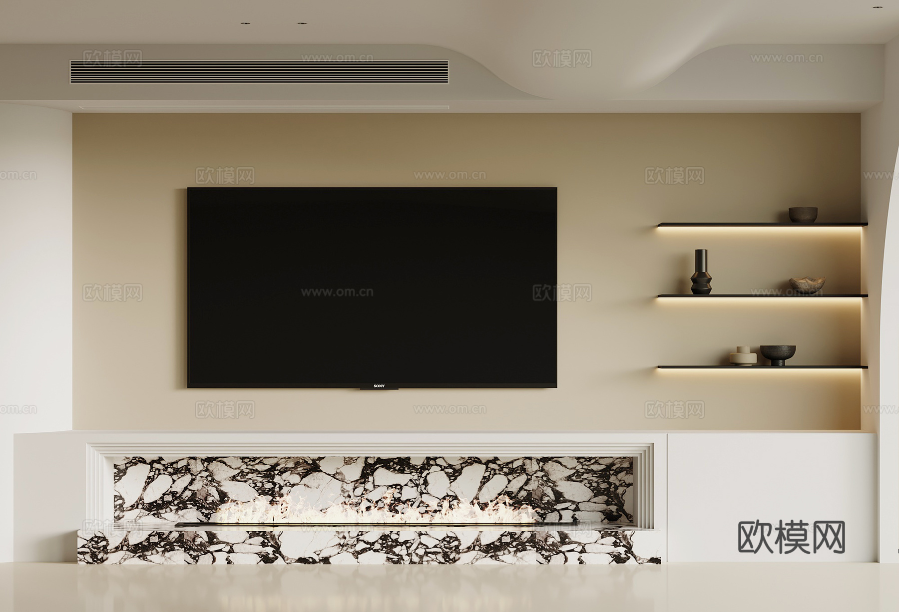 意式电视背景墙 壁龛背景墙 装饰背景墙3d模型