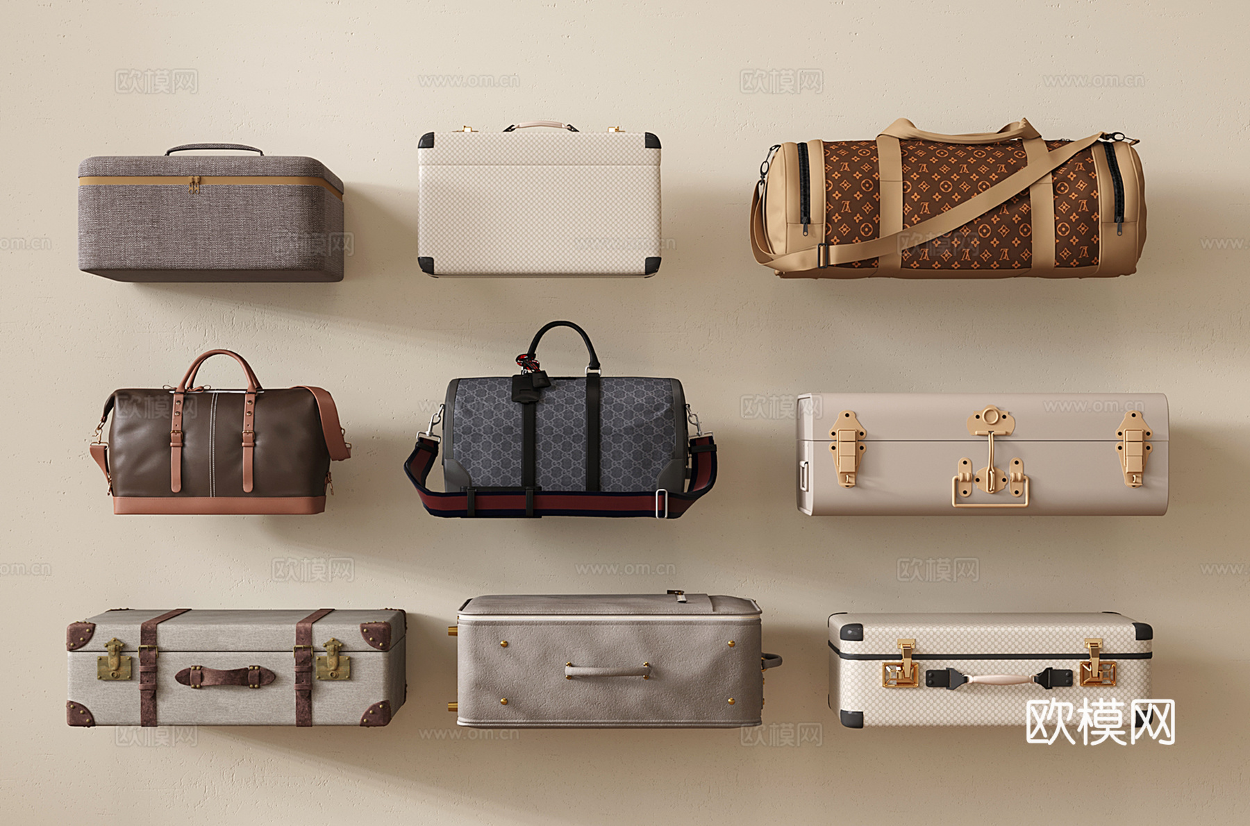 中古手提箱 复古硬箱 皮收纳箱 行李箱 手提包3d模型下载