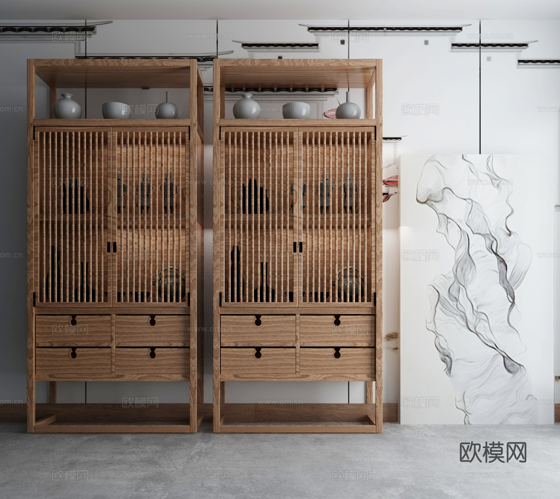 新中式装饰柜 博古架 高柜3d模型