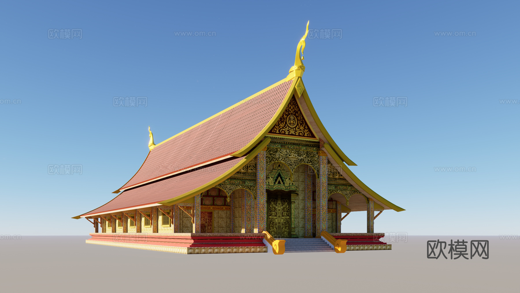 东南亚风格  寺院 斋堂3d模型