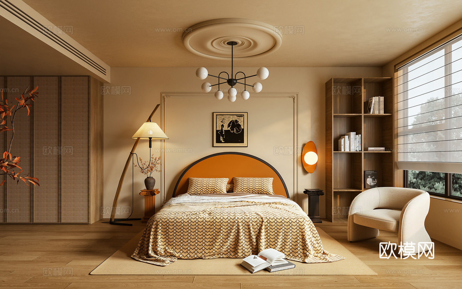 卧室 双人床 休闲椅3d模型下载