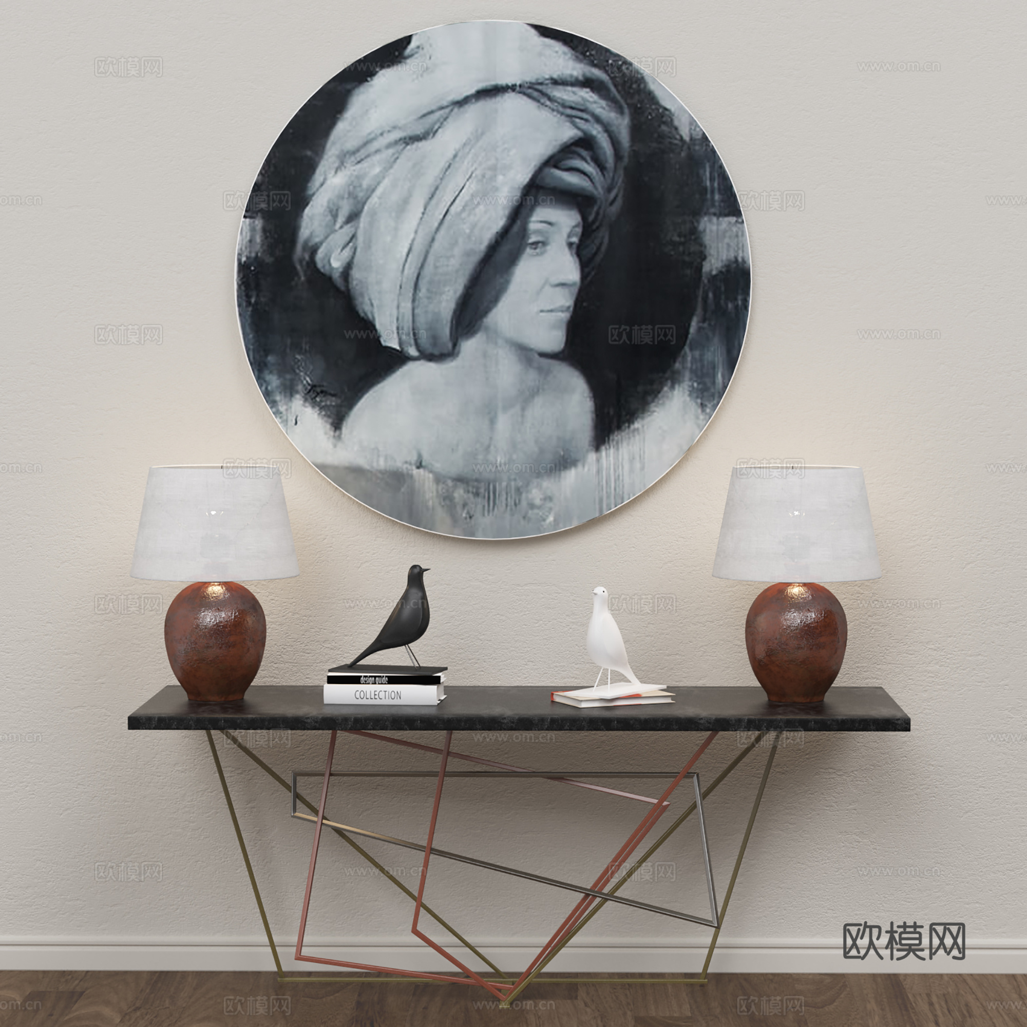 现代玄关柜装饰品装饰画组合3d模型