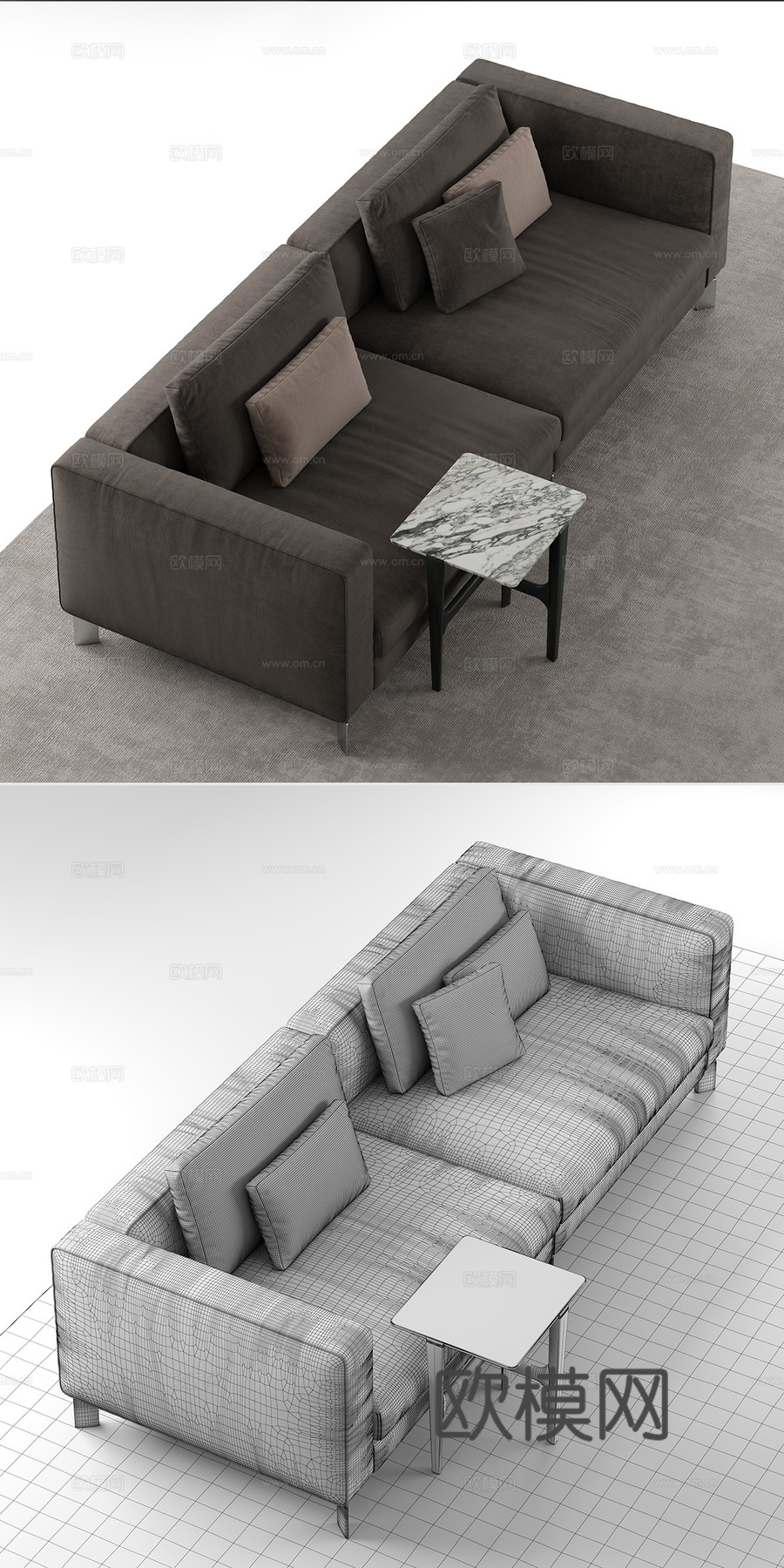 现代布艺双人沙发茶几组合3d模型