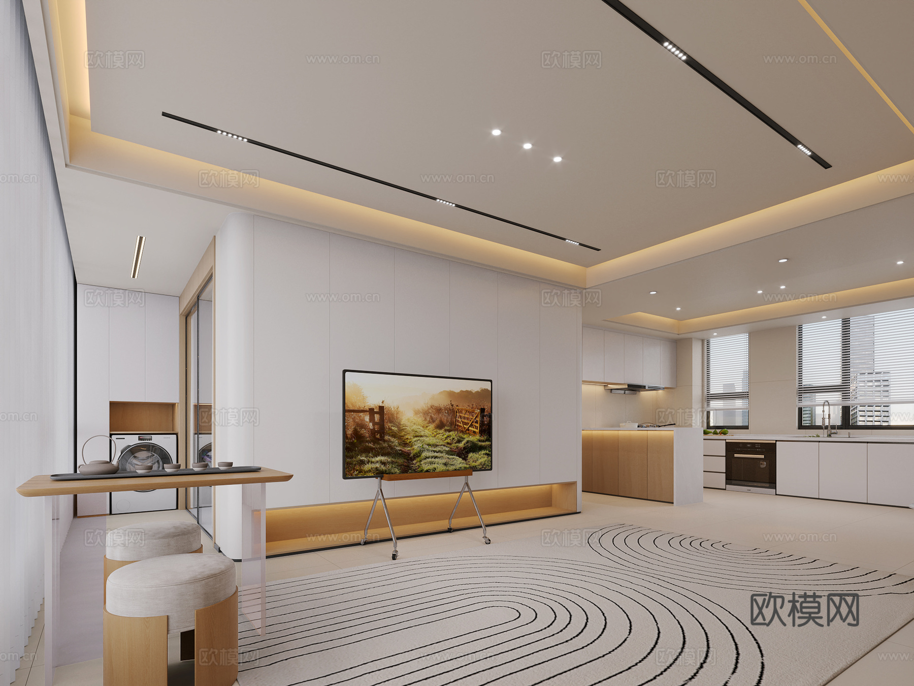 奶油风客餐厅3d模型