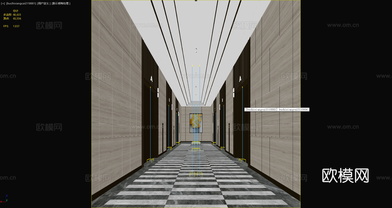 现代电梯厅 电梯 现代挂画 现代走廊 现代瓷砖3d模型下载（渲染图2）