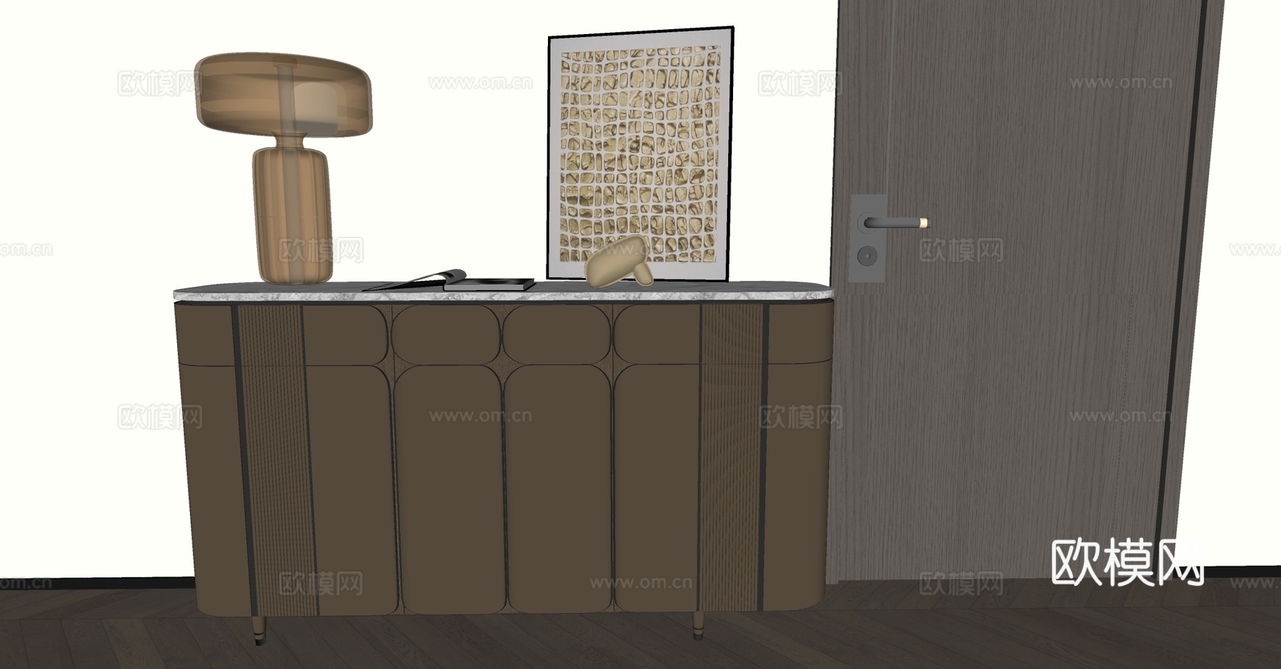现代意式玄关柜 端景台玄关柜 中古风装饰性柜 海派风玄关柜su模型