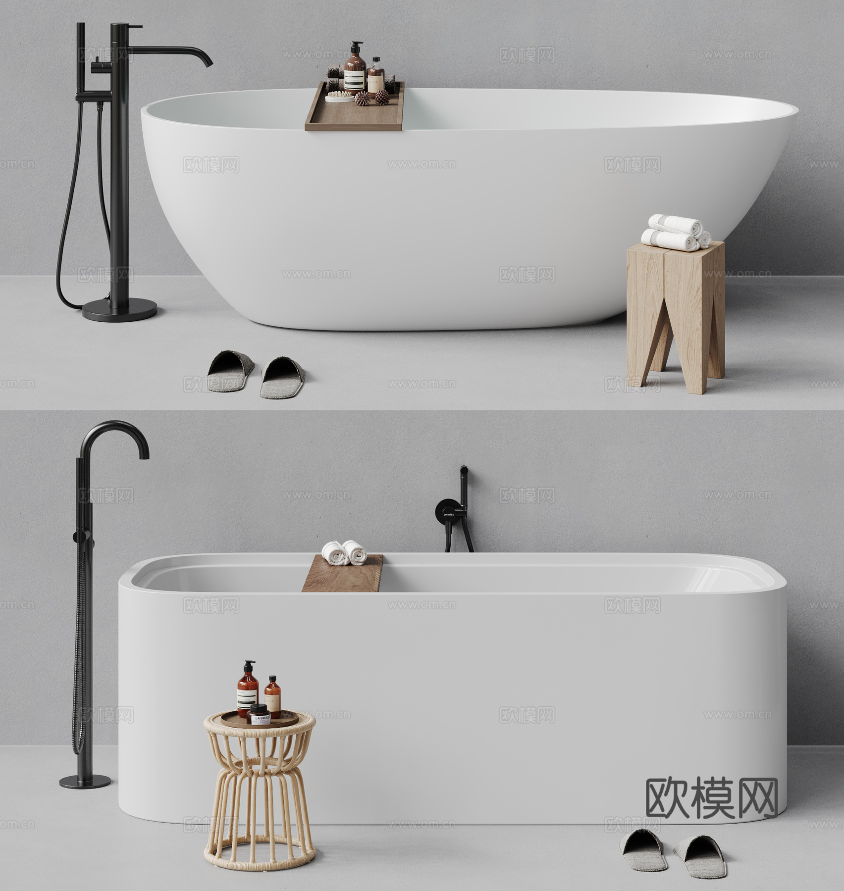 GROHE 现代浴缸组合 卫浴用品 洗漱用品 卫浴小件 拖鞋3d模型
