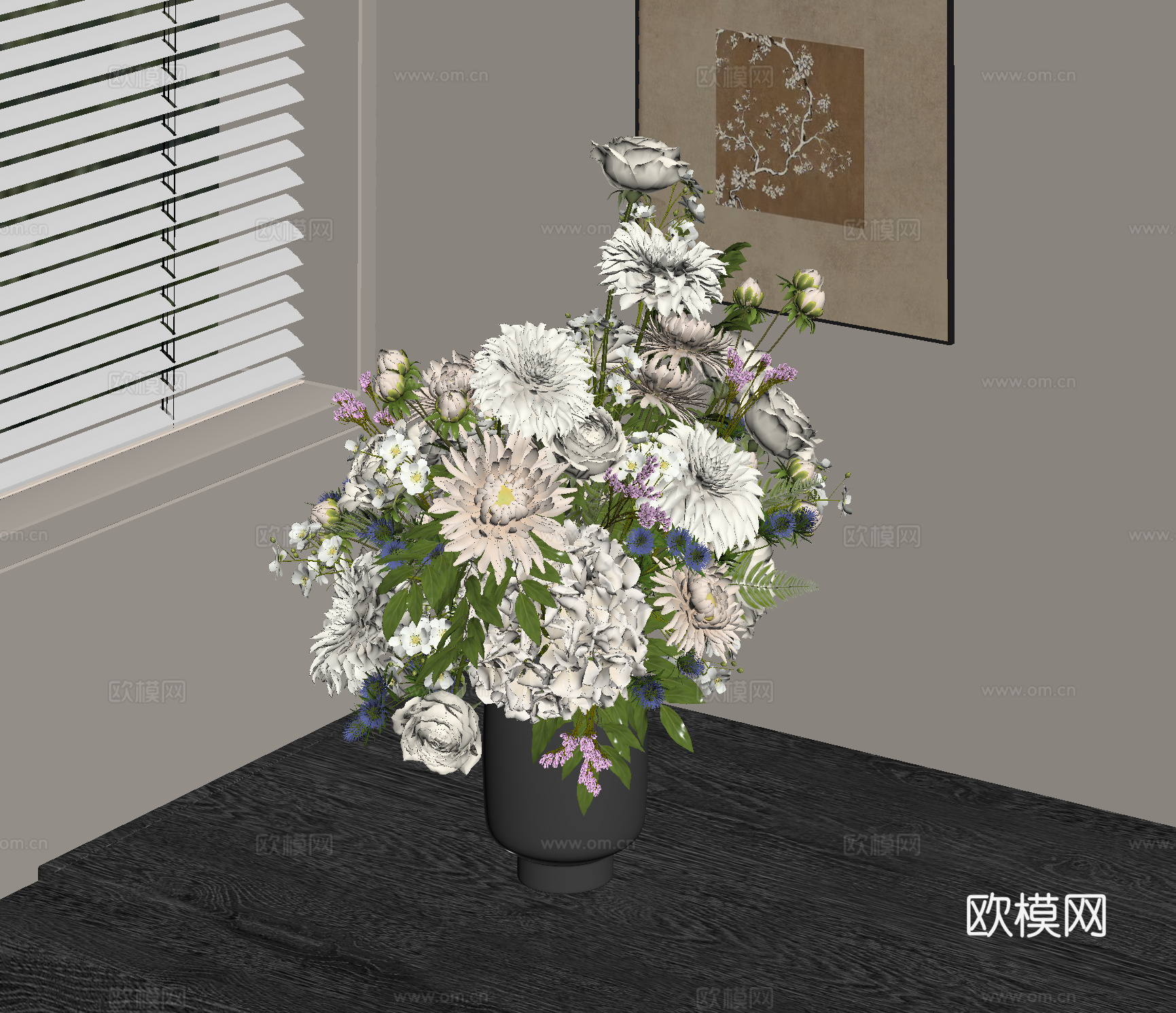 鲜花 插画 花瓶花艺su模型