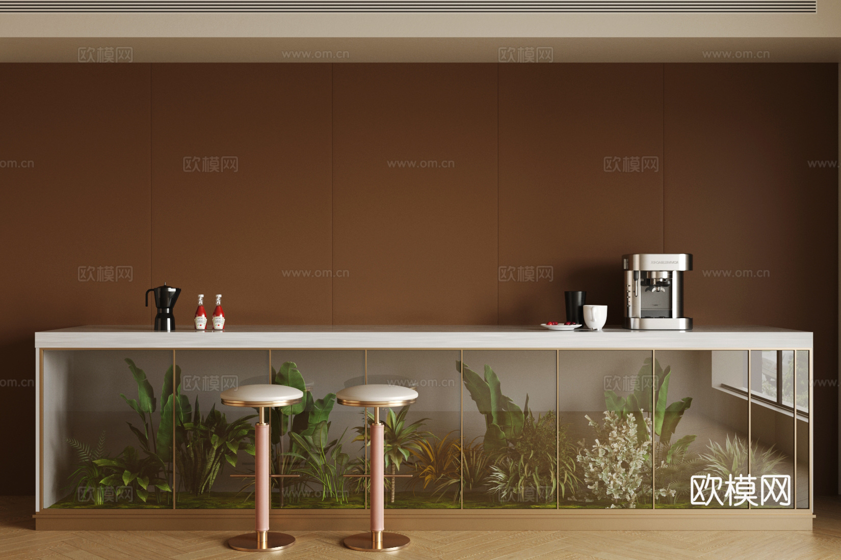 轻奢风水吧台 现代酒吧水吧台 咖啡水吧台 植物吧台 酒吧台3d模型