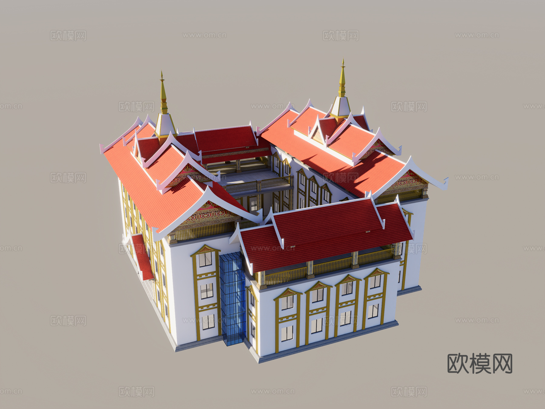 东南亚建筑学校宿舍3d模型