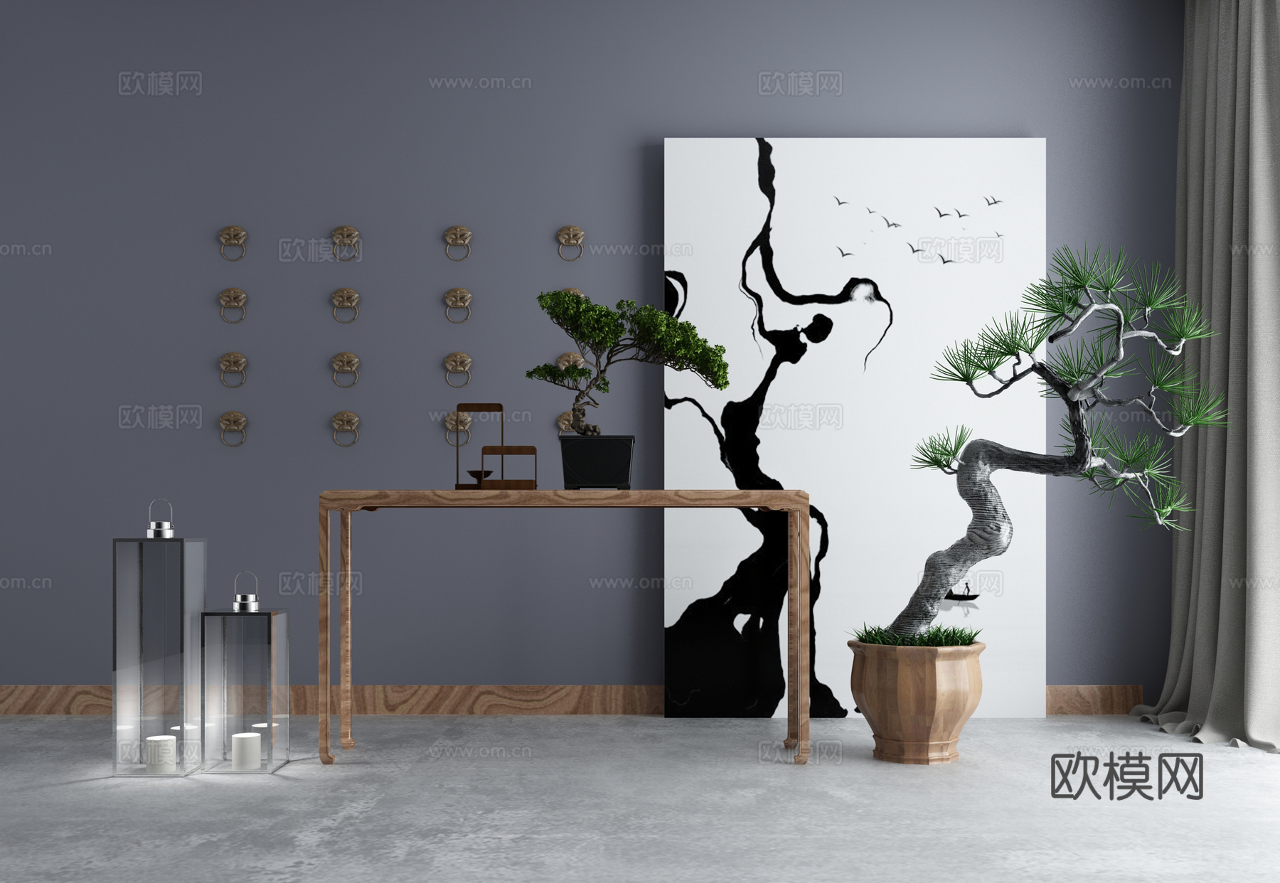 新中式端景柜组合3d模型