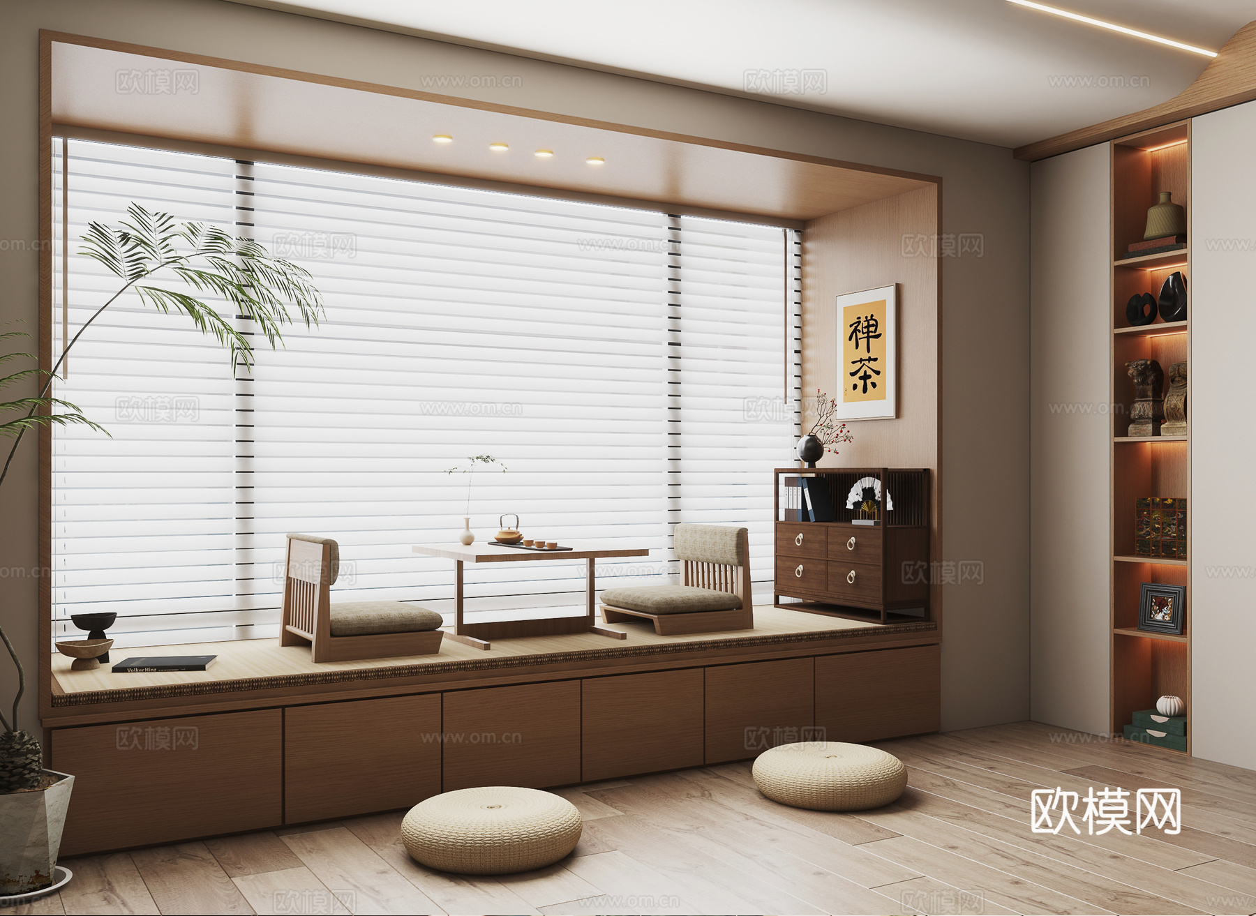 日式卧室飘窗 榻榻米茶室 阳台飘窗3d模型下载