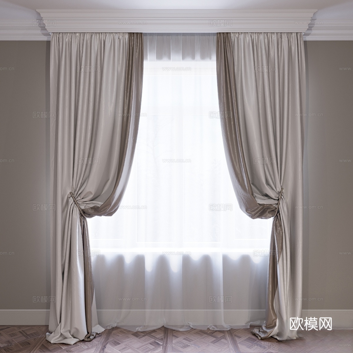 窗帘套装（带提花和薄纱的窗帘）3d模型
