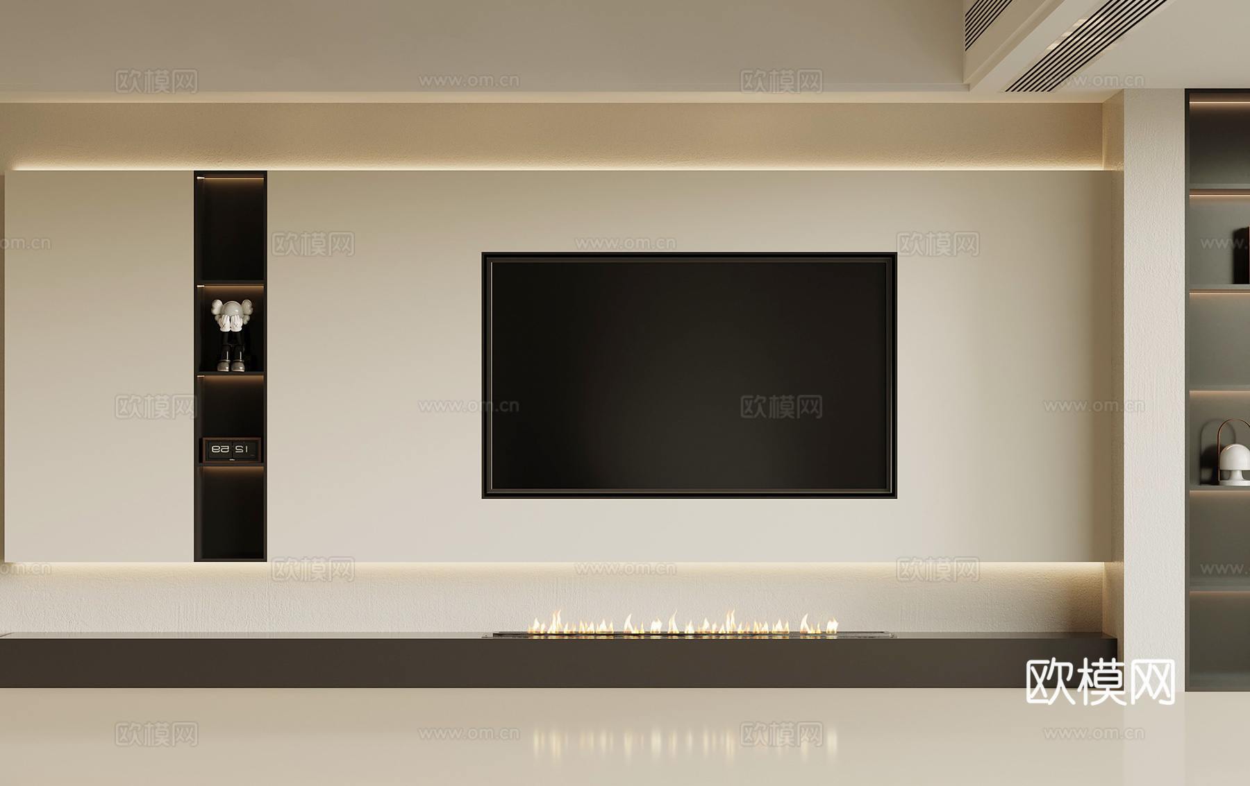 现代简约电视背景墙 落地电视柜 镶嵌电视3d模型