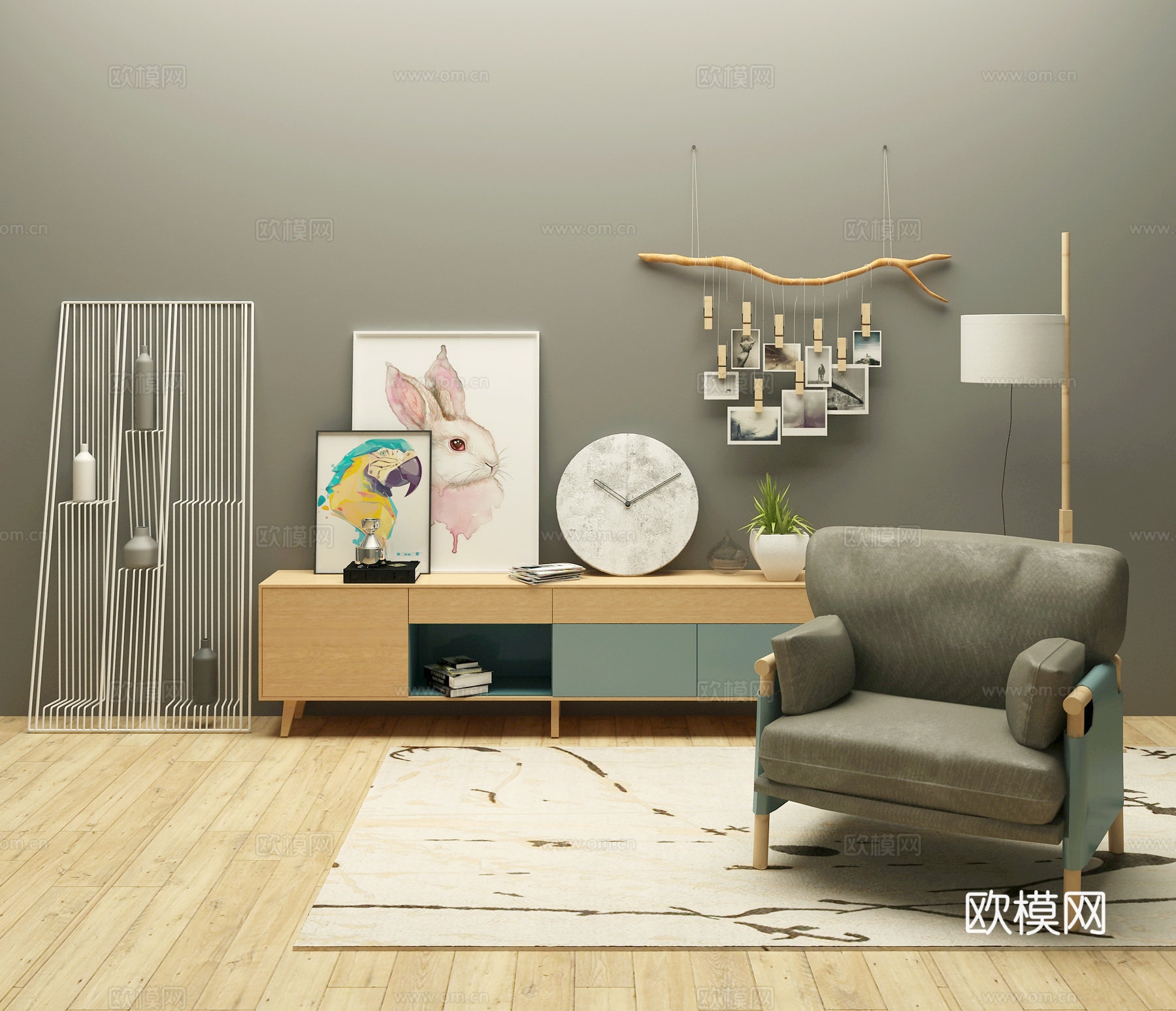 现代电视柜组合 座椅 摆件3d模型