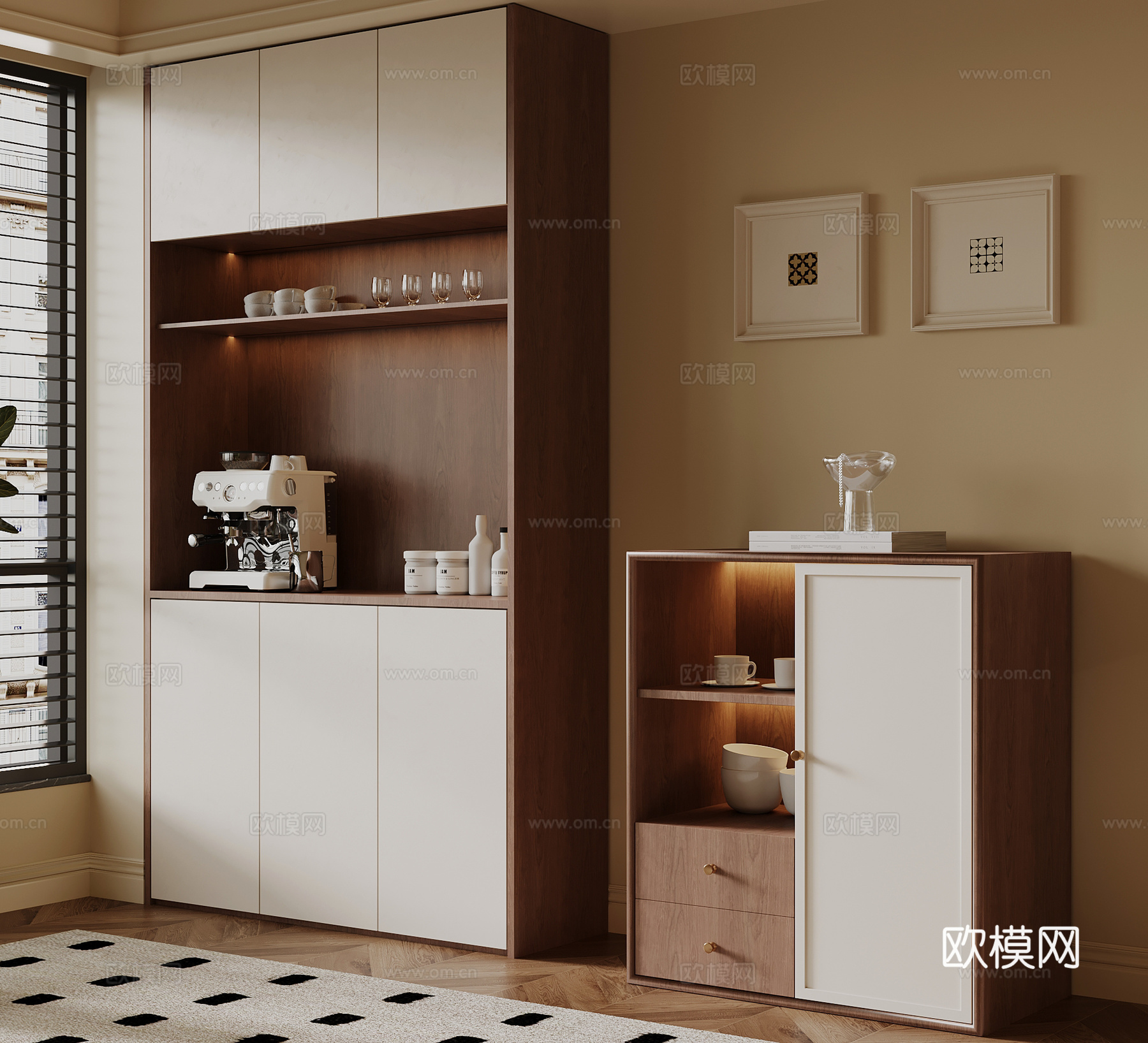 中古风酒柜 餐边柜 备餐柜3d模型