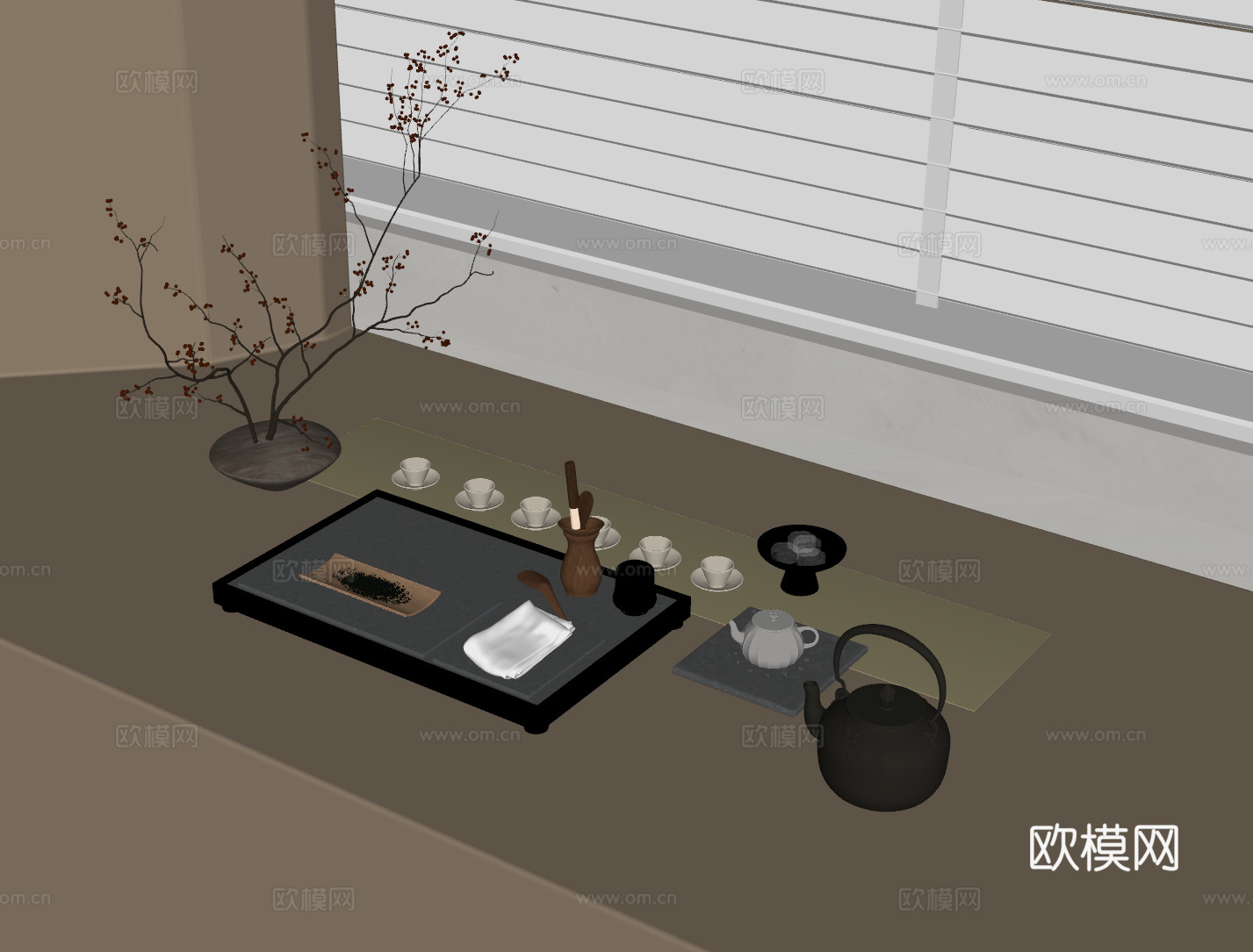 新中式茶具su模型