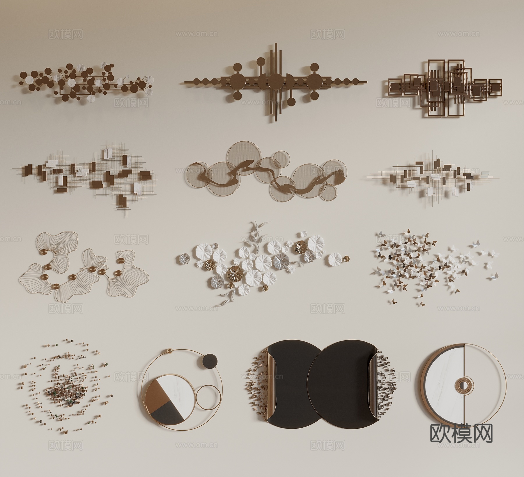 现代轻奢风墙饰 装饰画 装饰品组合 金属挂件 墙饰挂画3d模型