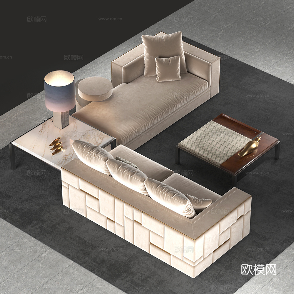 现代转角沙发茶几组合3d模型