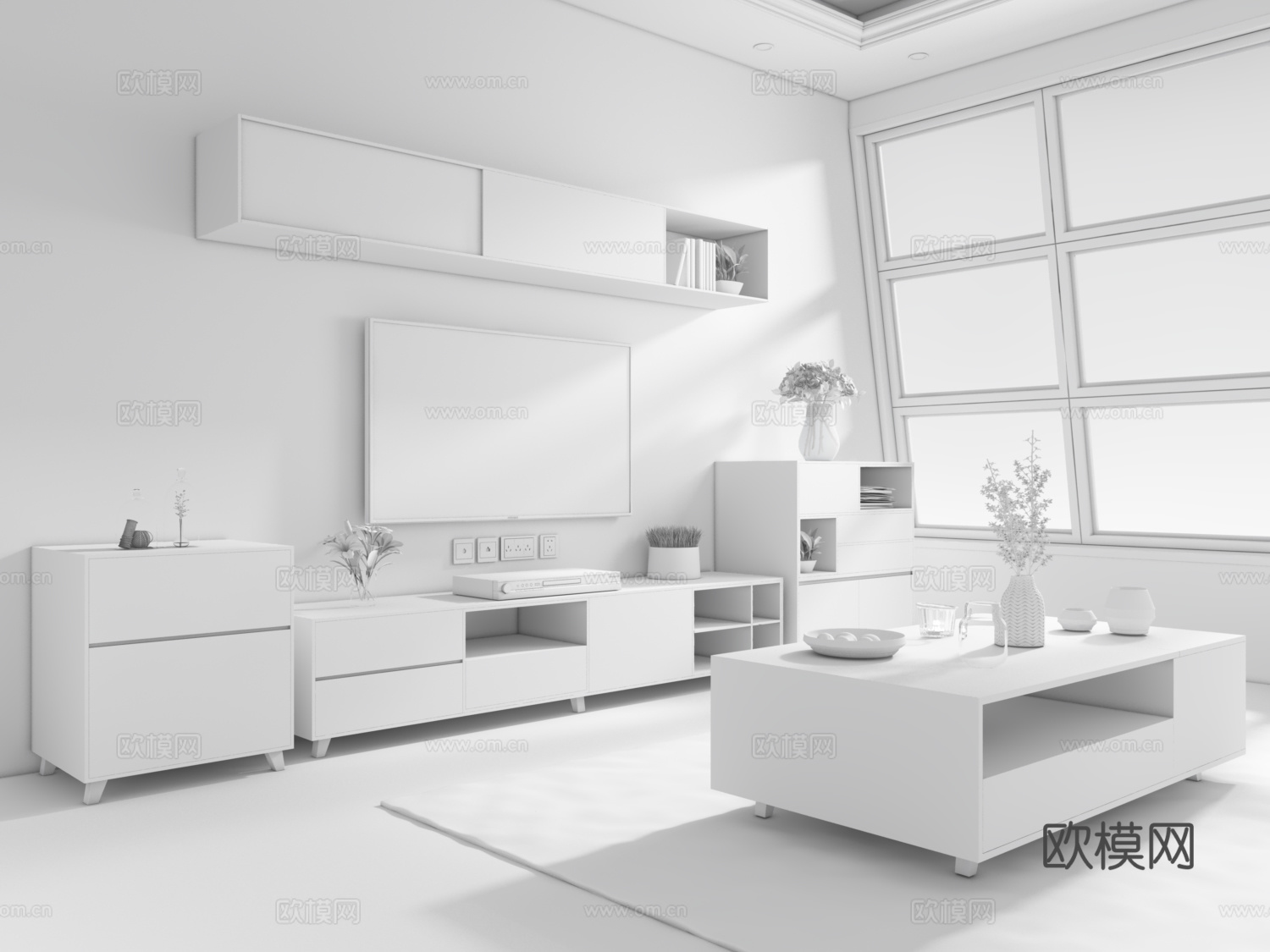 电视柜 盆栽 窗户 组合柜 现代电视柜 北欧电视柜 电视3d模型