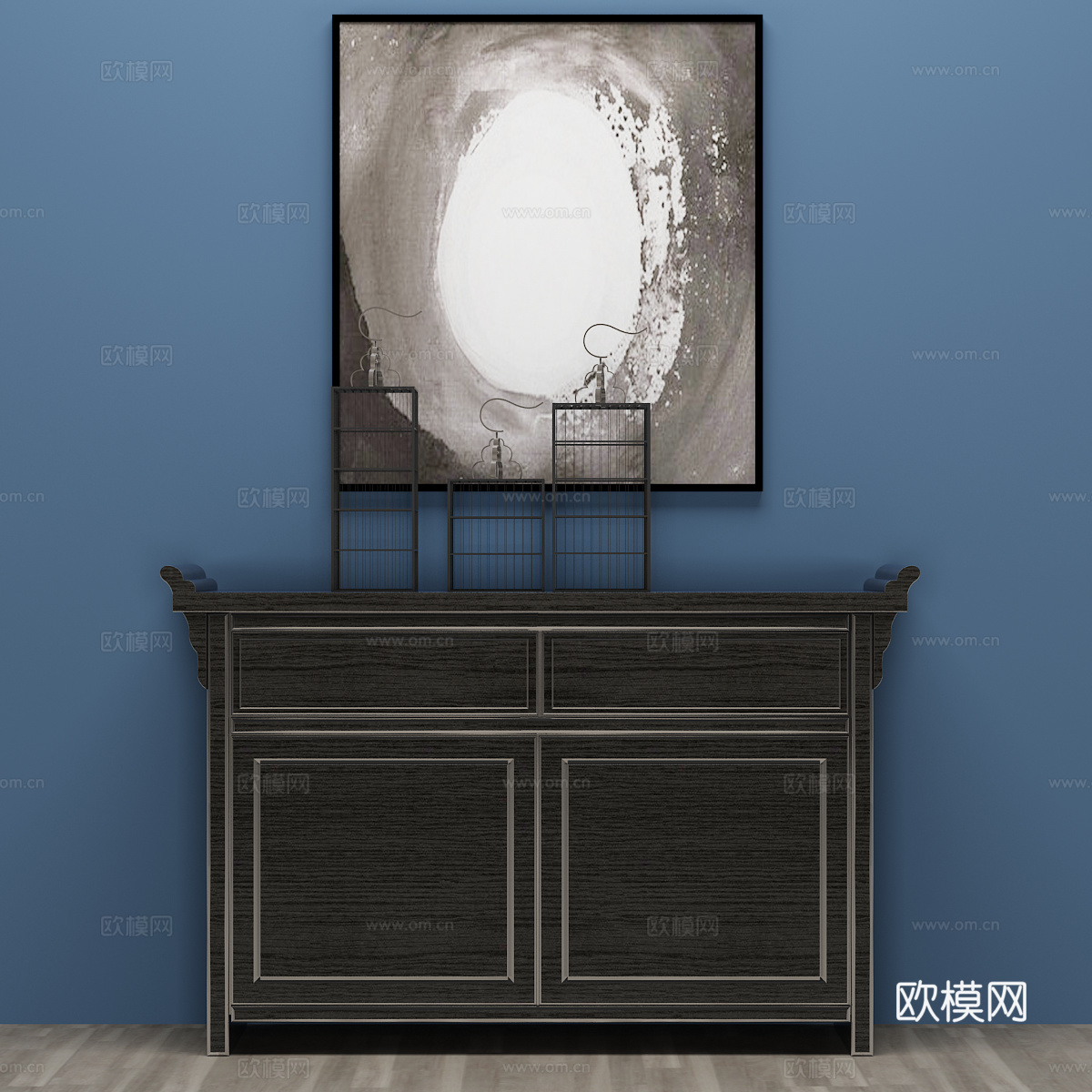 新中式边柜 装饰画 装饰柜3d模型