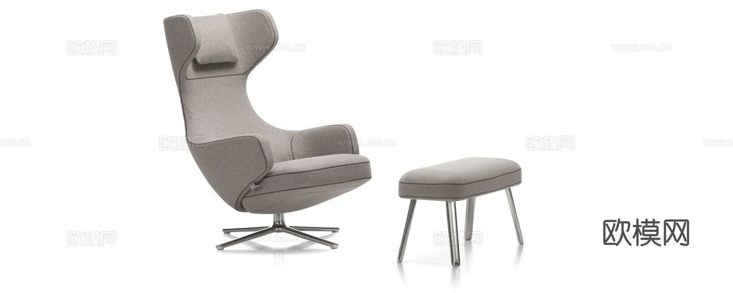 vitra 休闲椅 脚踏3d模型下载（渲染图1）