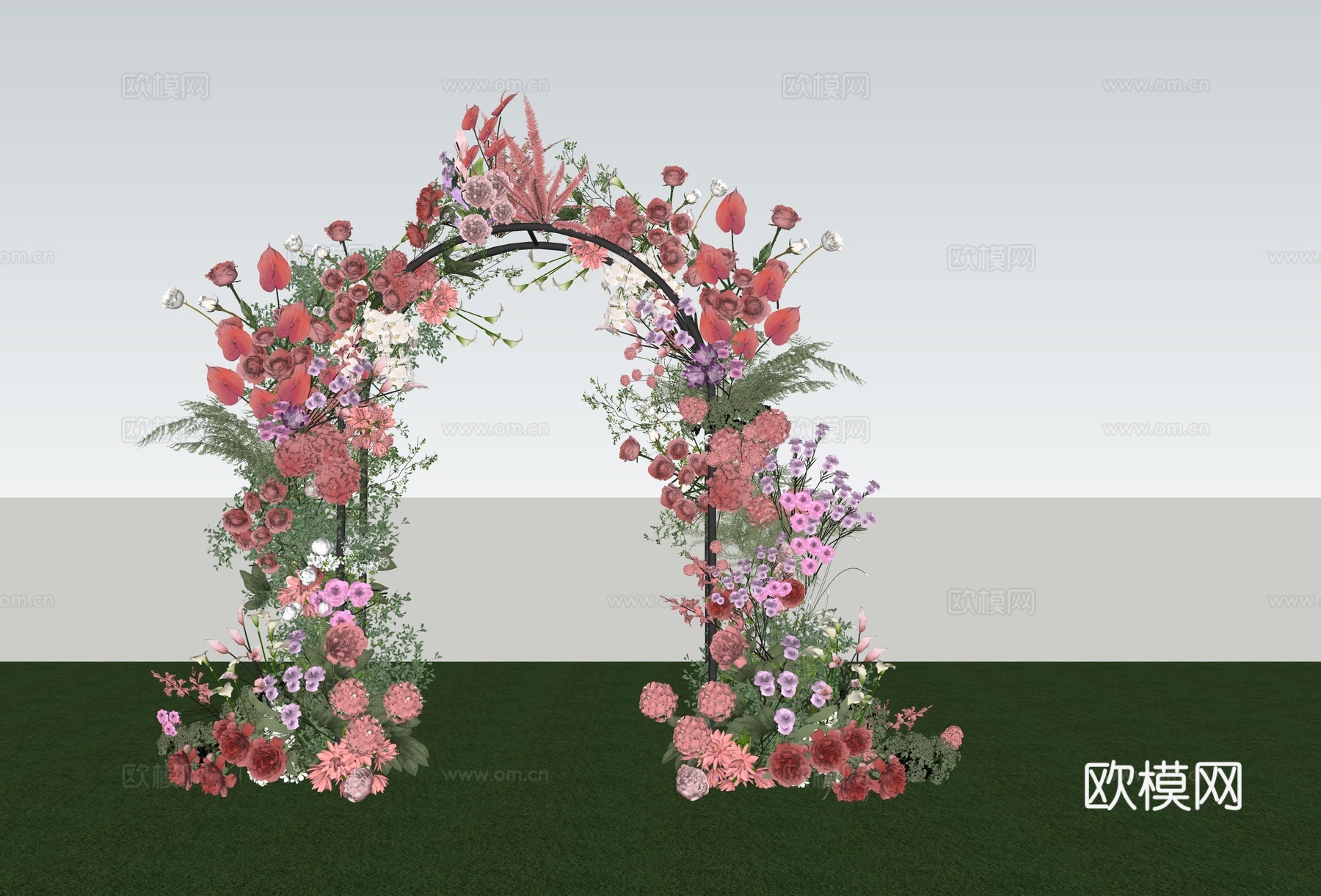 现代花艺美陈 粉红色婚礼美陈 拱形花艺免费su模型