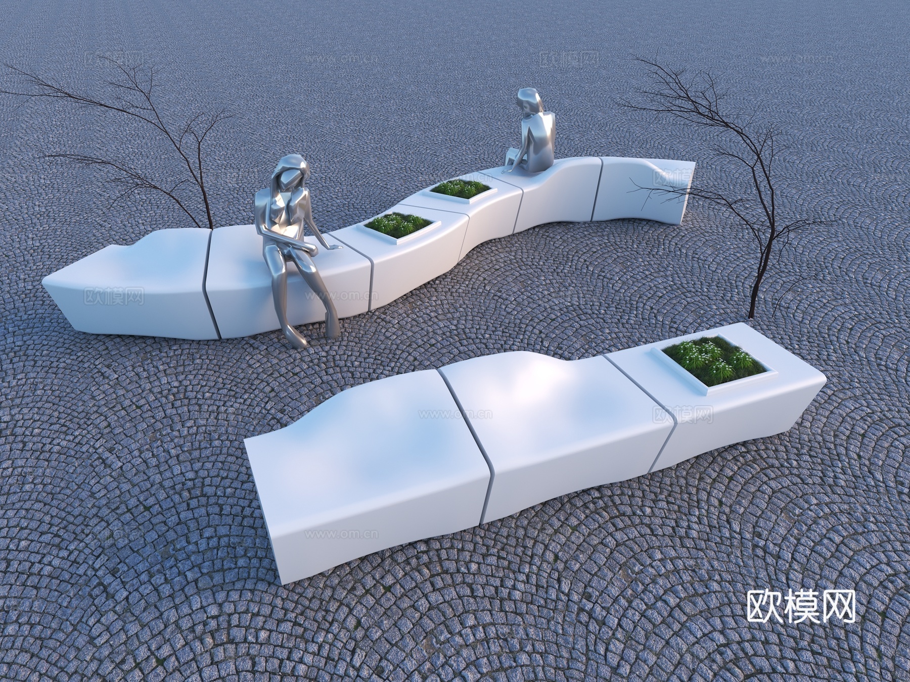 现代异形座凳花池 花坛座凳 组合座凳 异形座凳 仿石材座凳3d模型