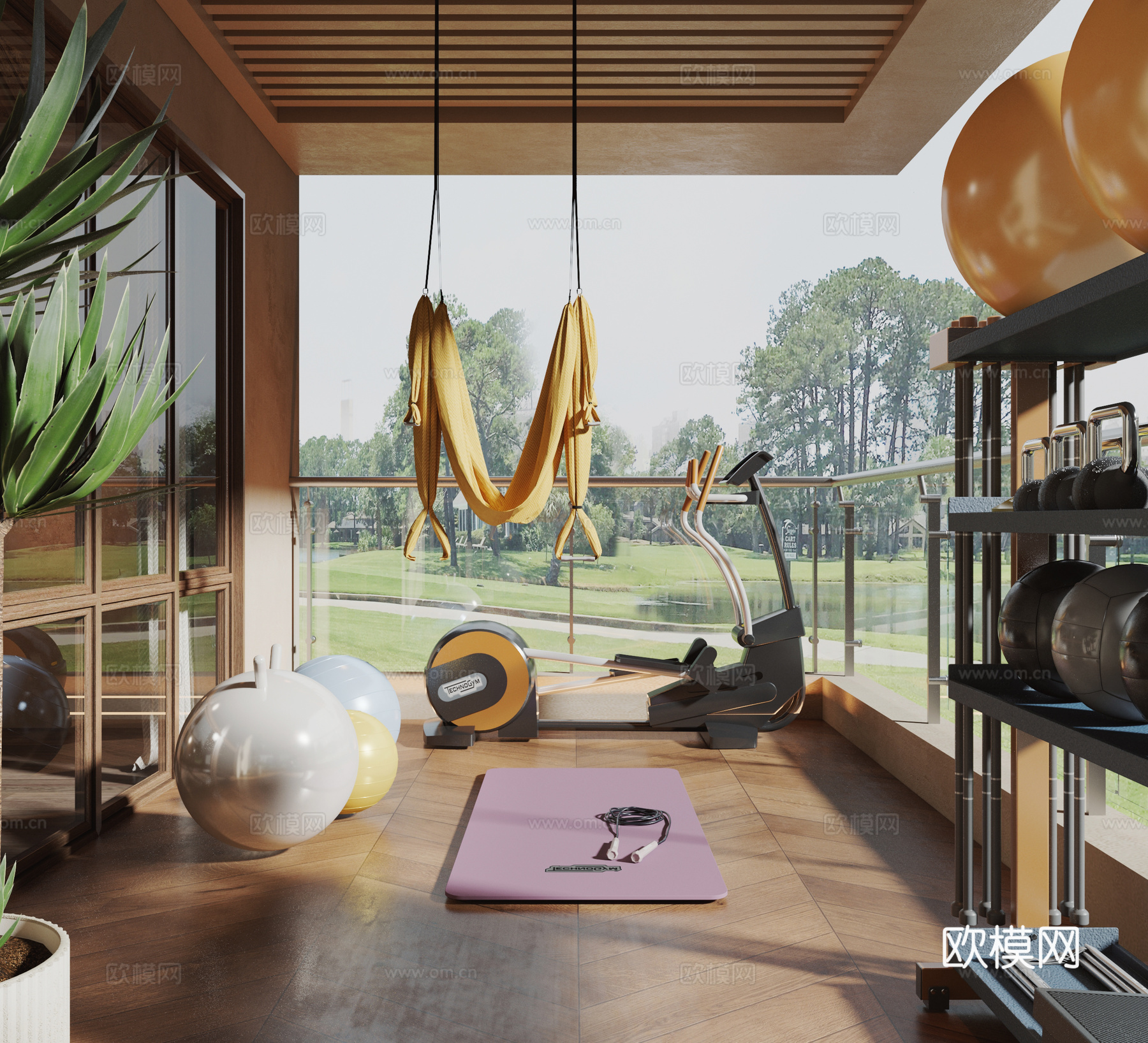 现代阳台 居家健身房 休闲阳台 瑜伽房 瑜伽室3d模型