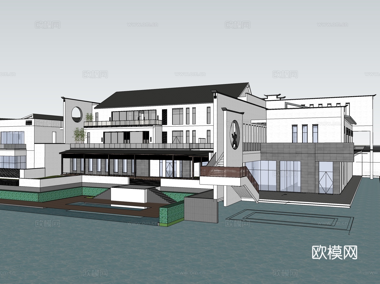 新中式商业建筑商业街su模型