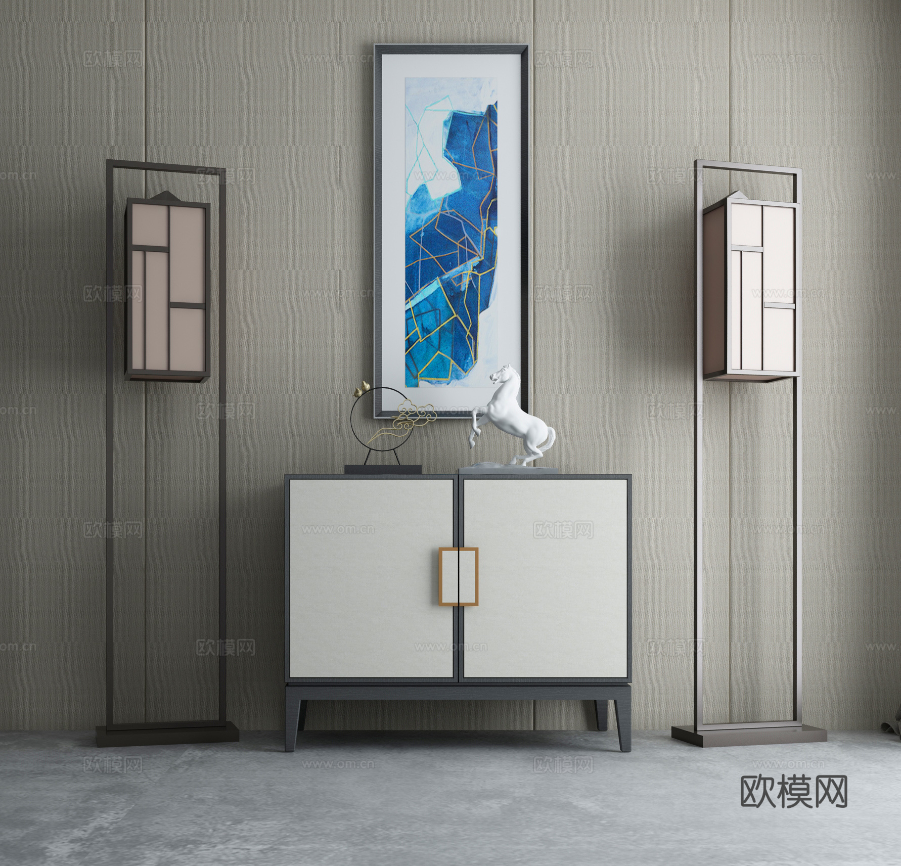 新中式玄关柜组合3d模型
