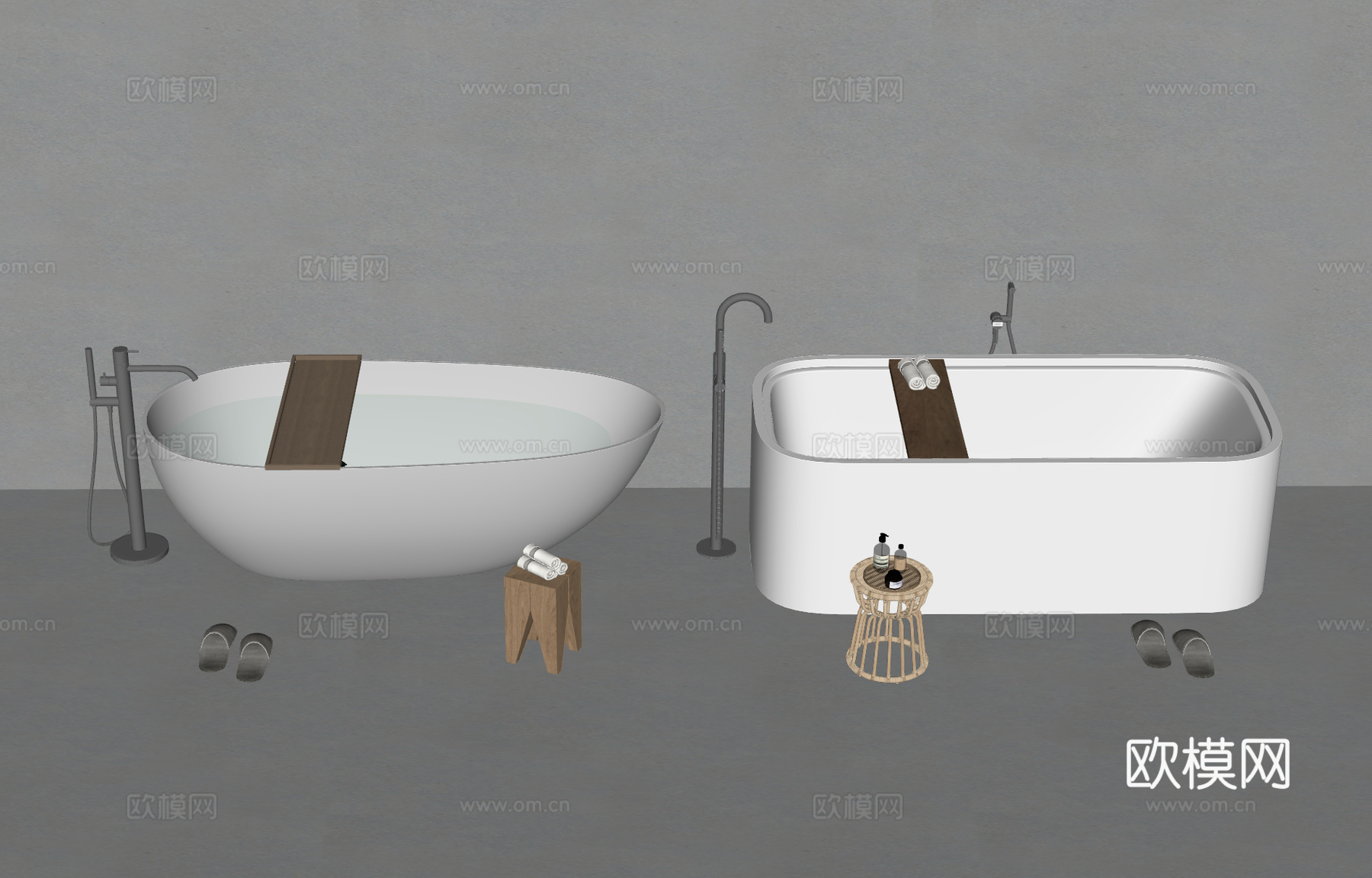 GROHE 现代浴缸组合 卫浴用品 洗漱用品 卫浴小件 拖鞋su模型