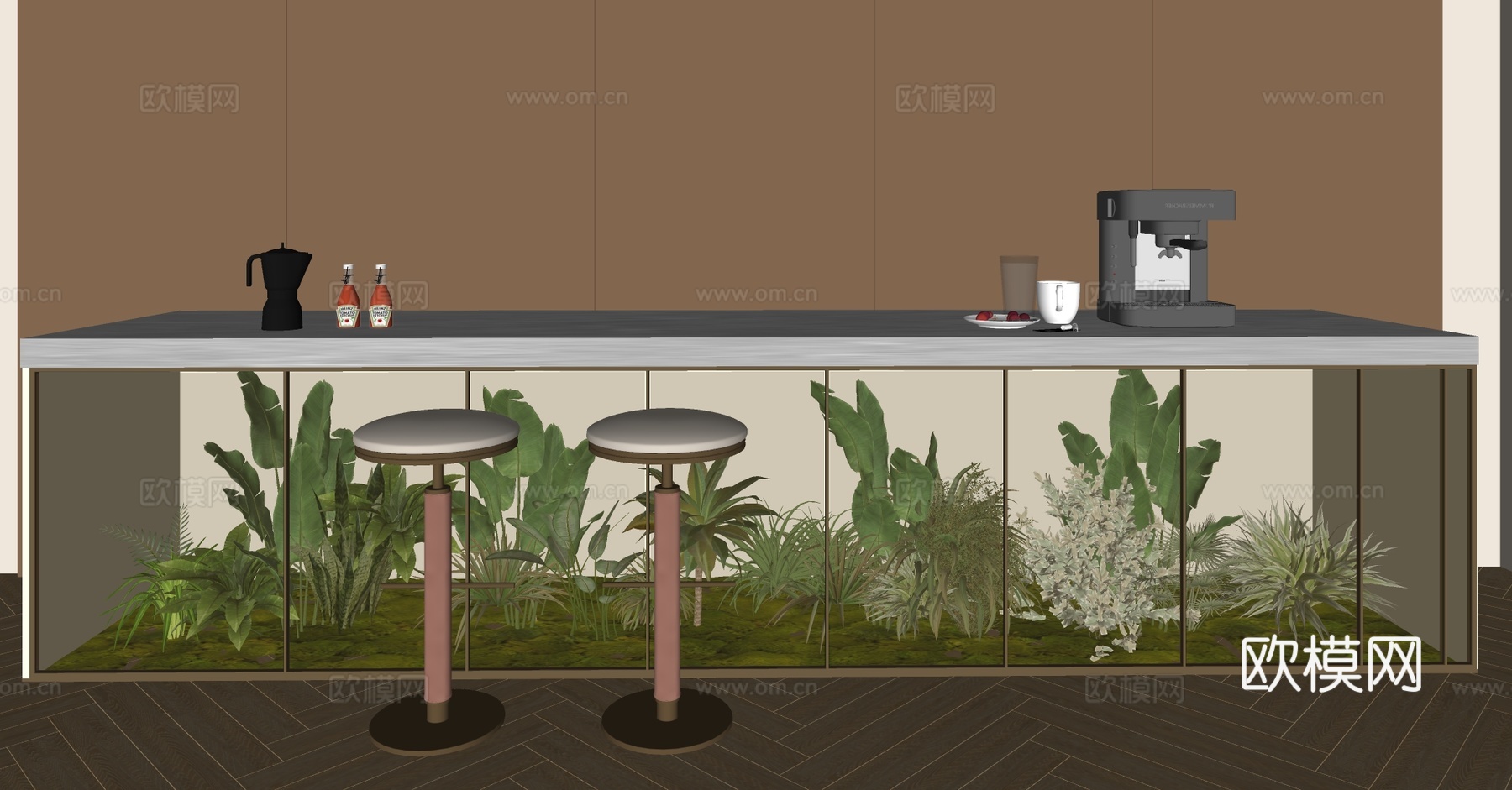 轻奢风水吧台 现代酒吧水吧台 咖啡水吧台 植物吧台 酒吧台su模型