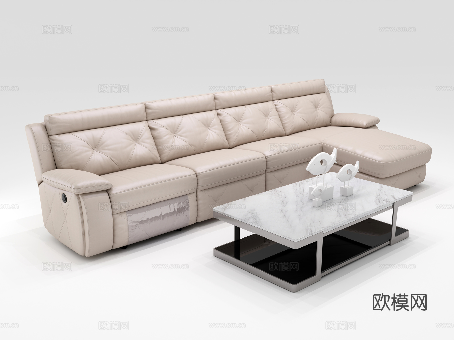 现代真皮功能沙发茶几组合3d模型