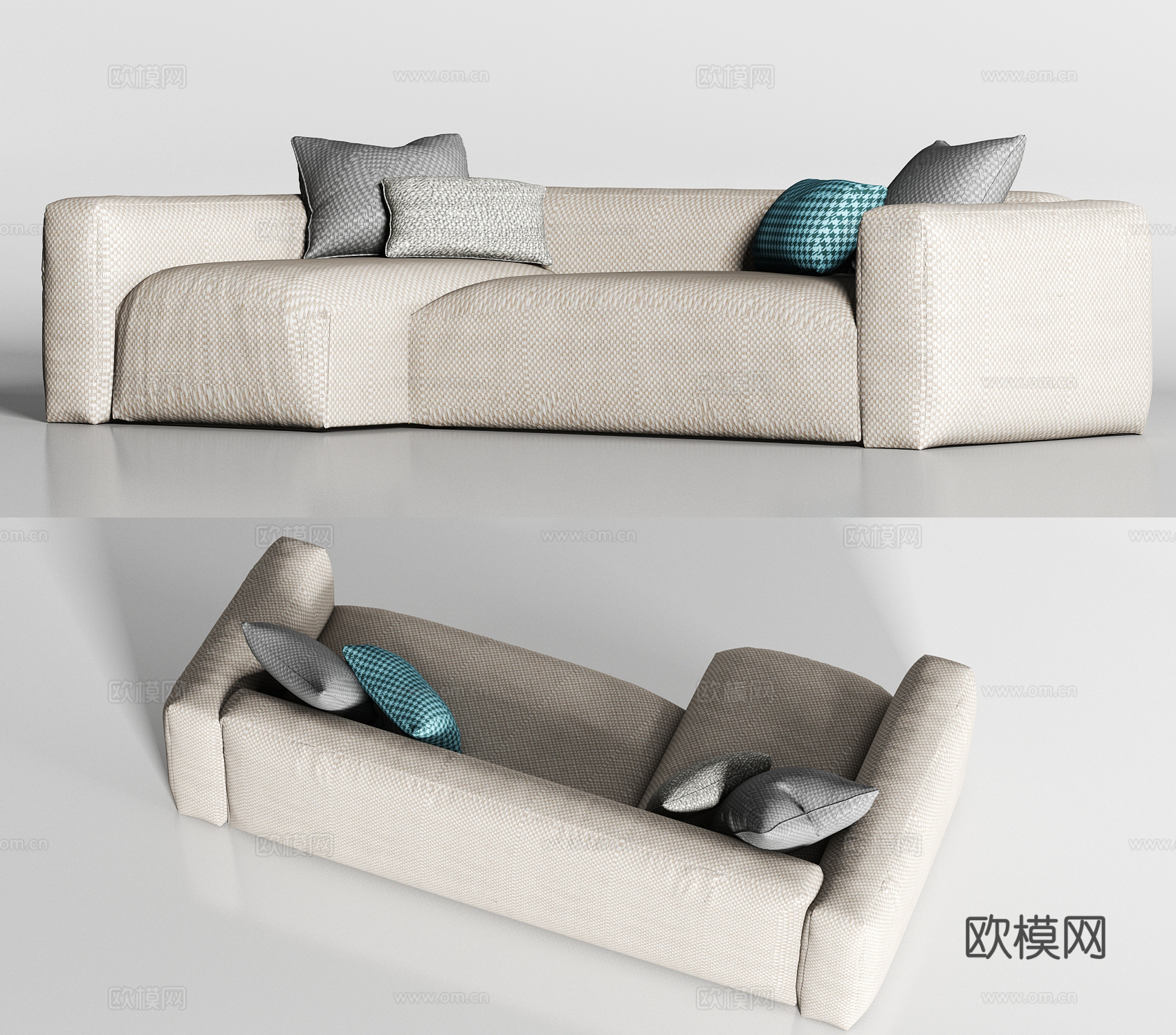 现代布艺转角多人沙发枕头组合3d模型