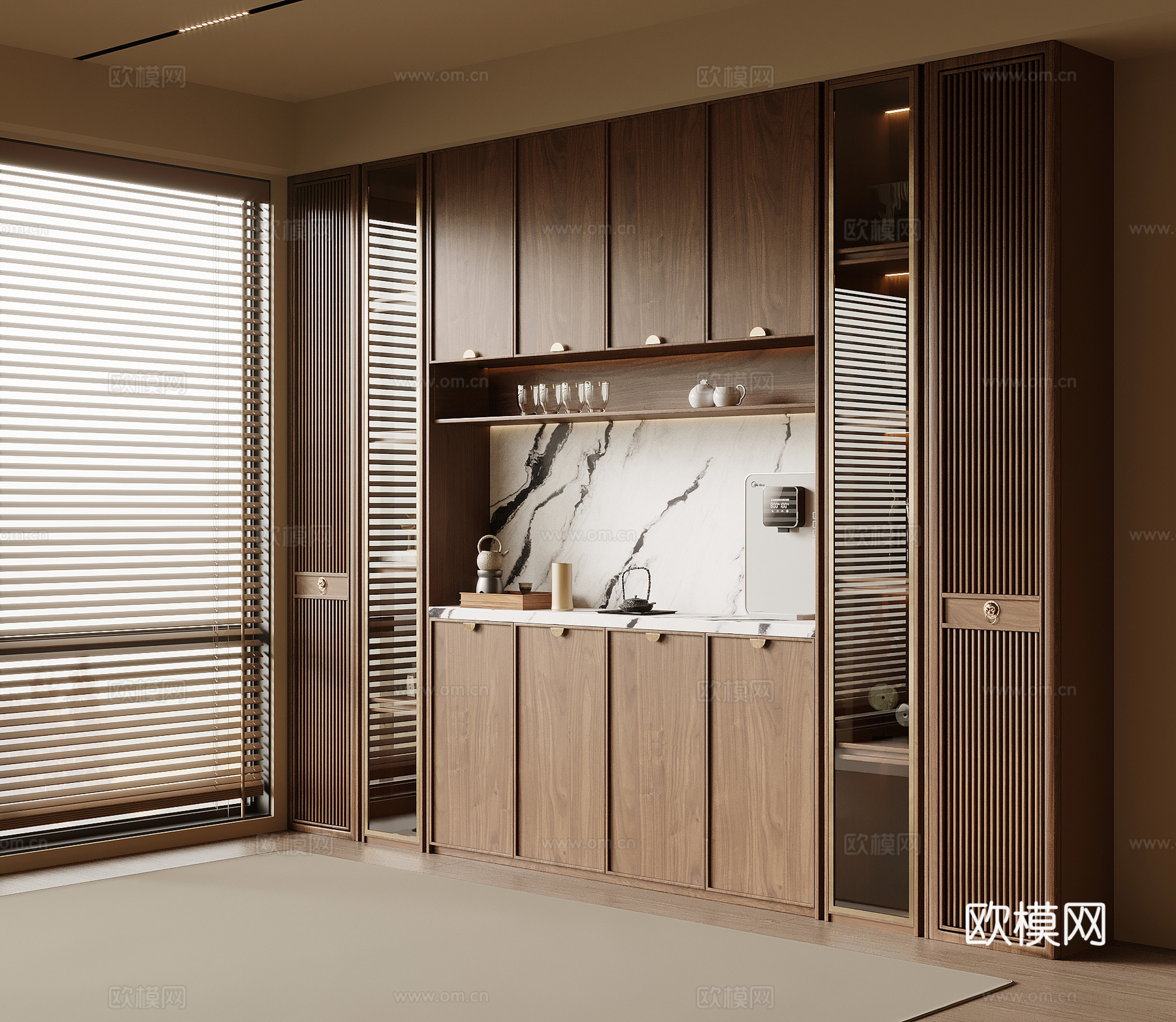 新中式酒柜 餐边柜su模型
