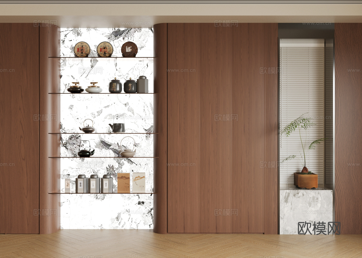 新中式禅意茶柜 茶叶展示柜 茶叶 茶壶 茶叶店展示柜 茶室柜3d模型