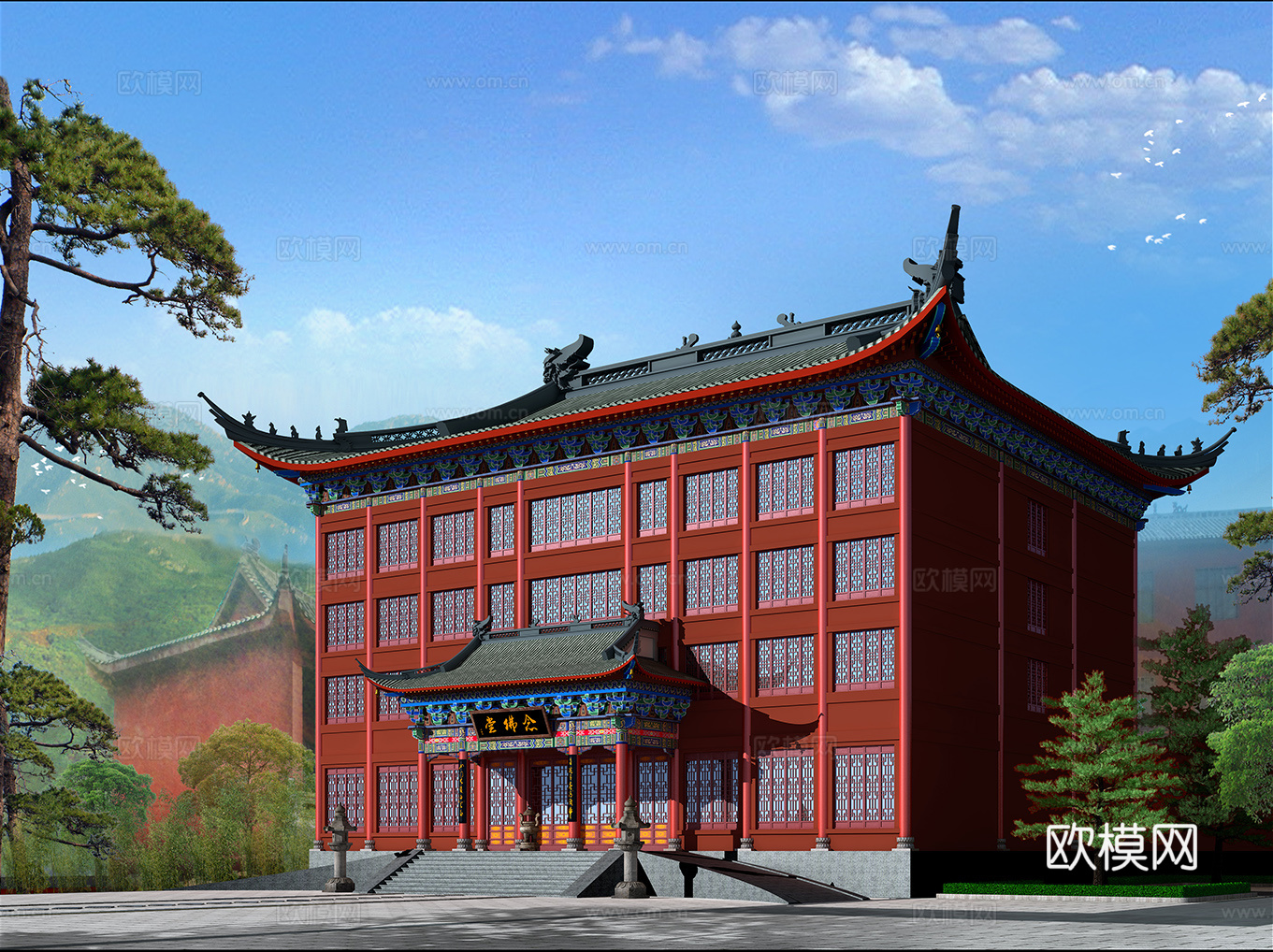 禅意中式佛堂建筑 念佛堂3d模型