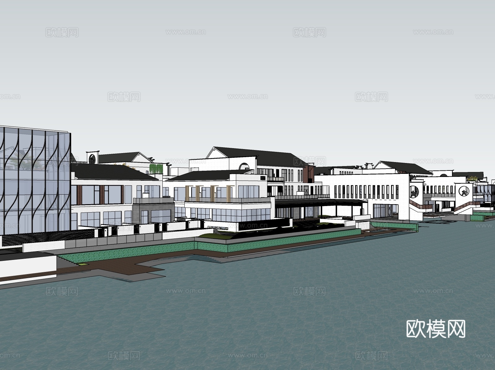 新中式商业建筑商业街su模型