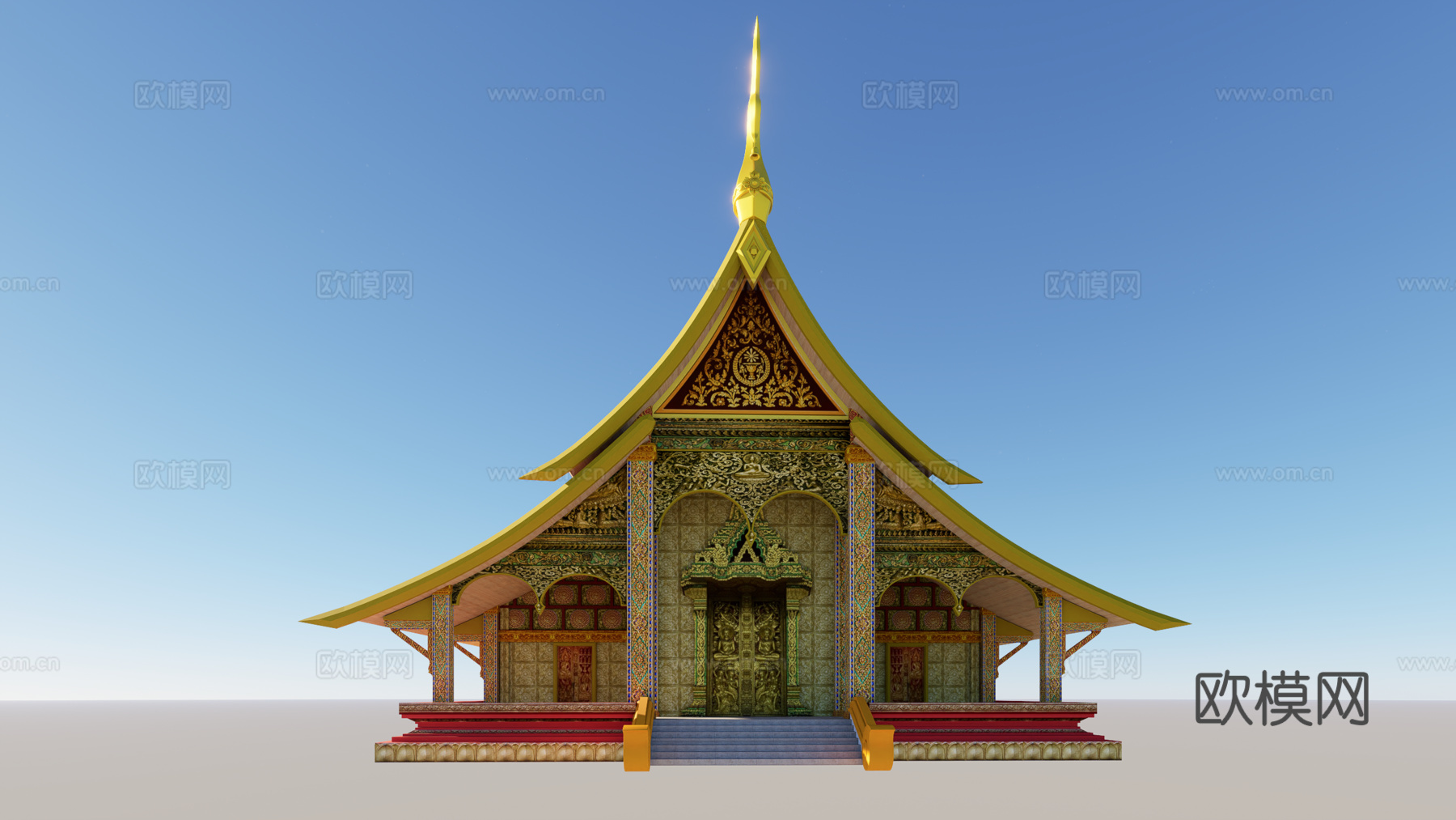 东南亚风格  寺院 斋堂3d模型