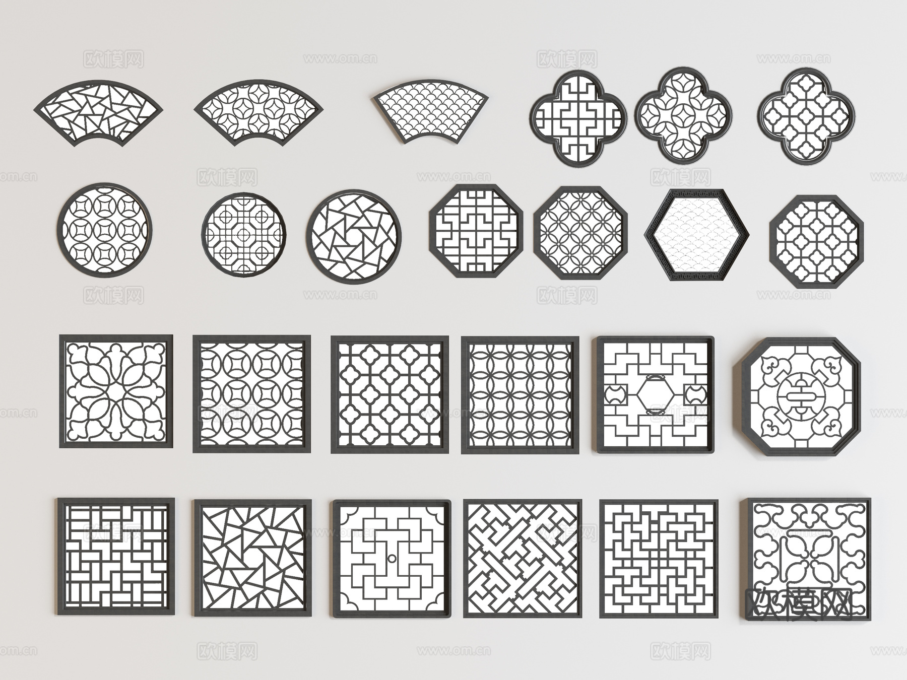 中式仿古窗 漏花窗 花格 雕花图案 花格窗3d模型下载