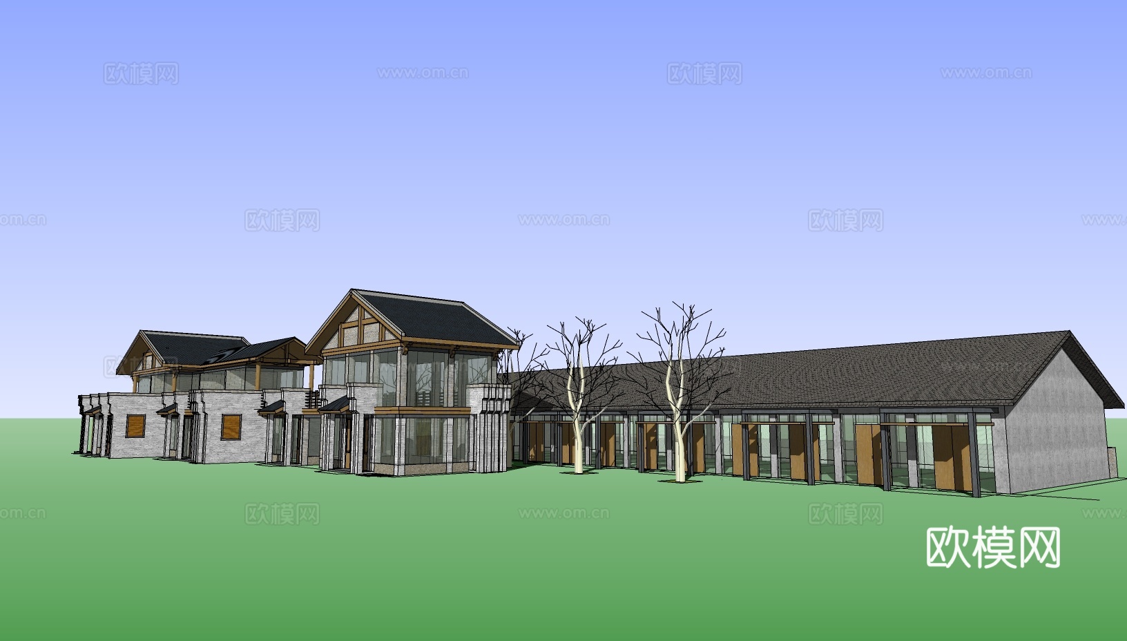 新中式商业街民宿建筑su模型