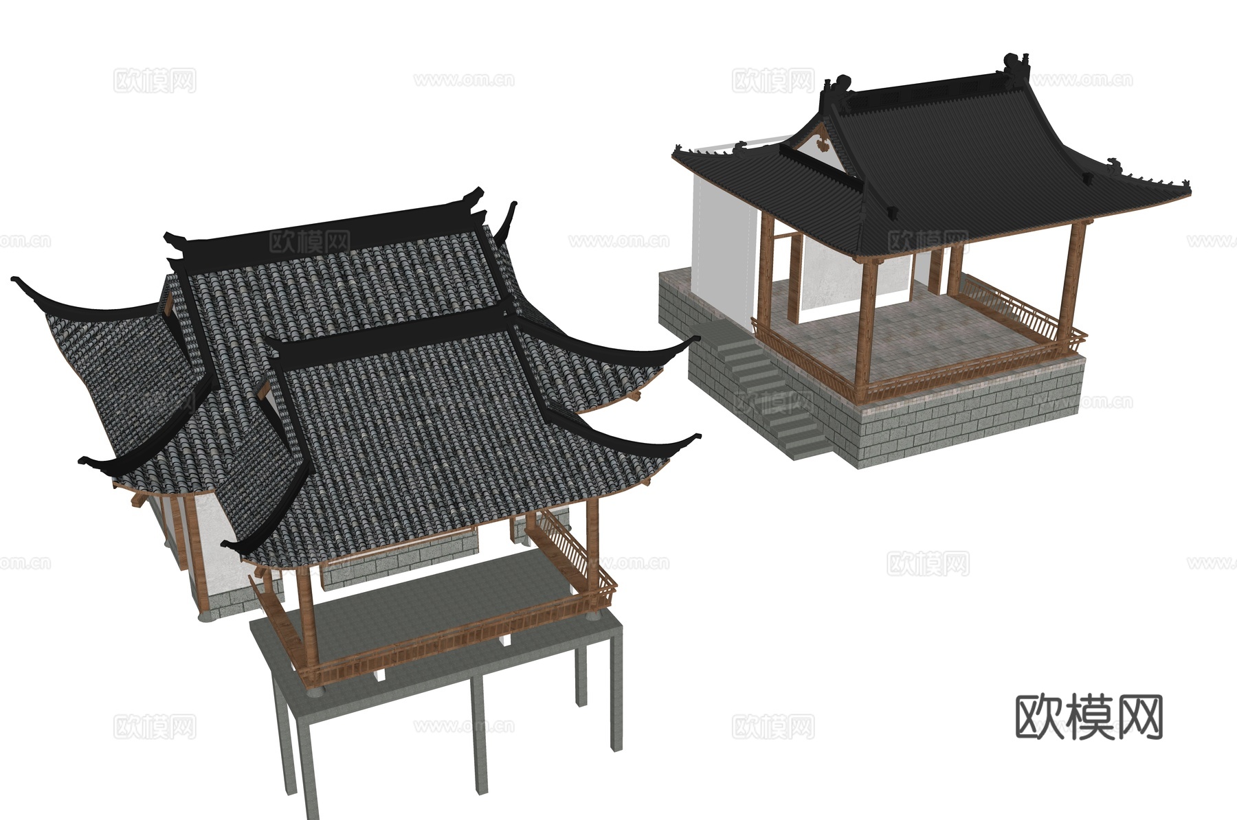中式戏台 古建戏台 演出台 古建筑su模型