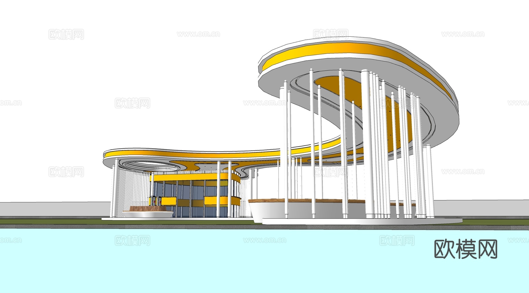 现代景观廊架 景观构筑物 小公建 驿站建筑su模型